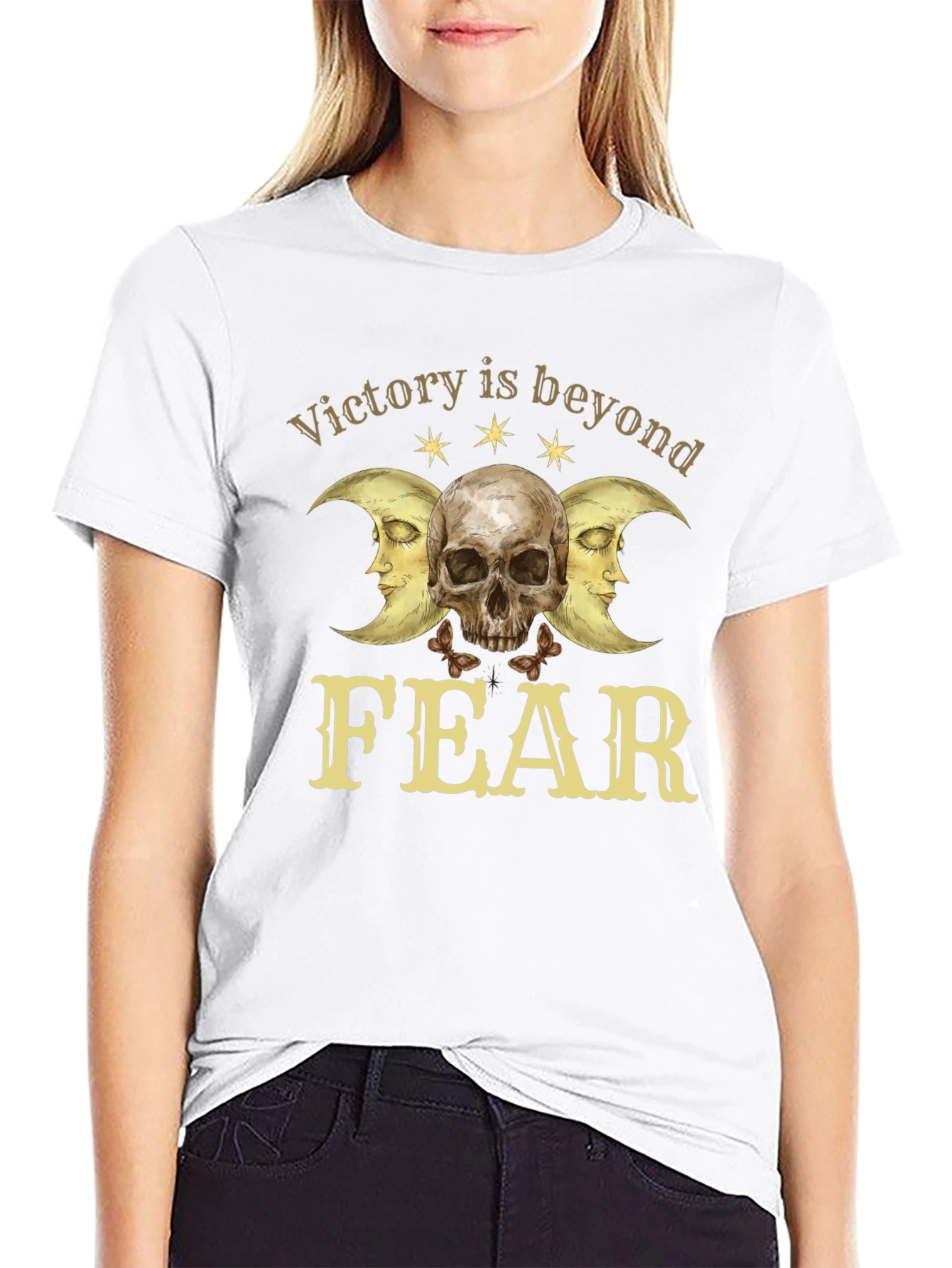 Victory Beyond Fear Skull & Moon Graphic T-Shirt