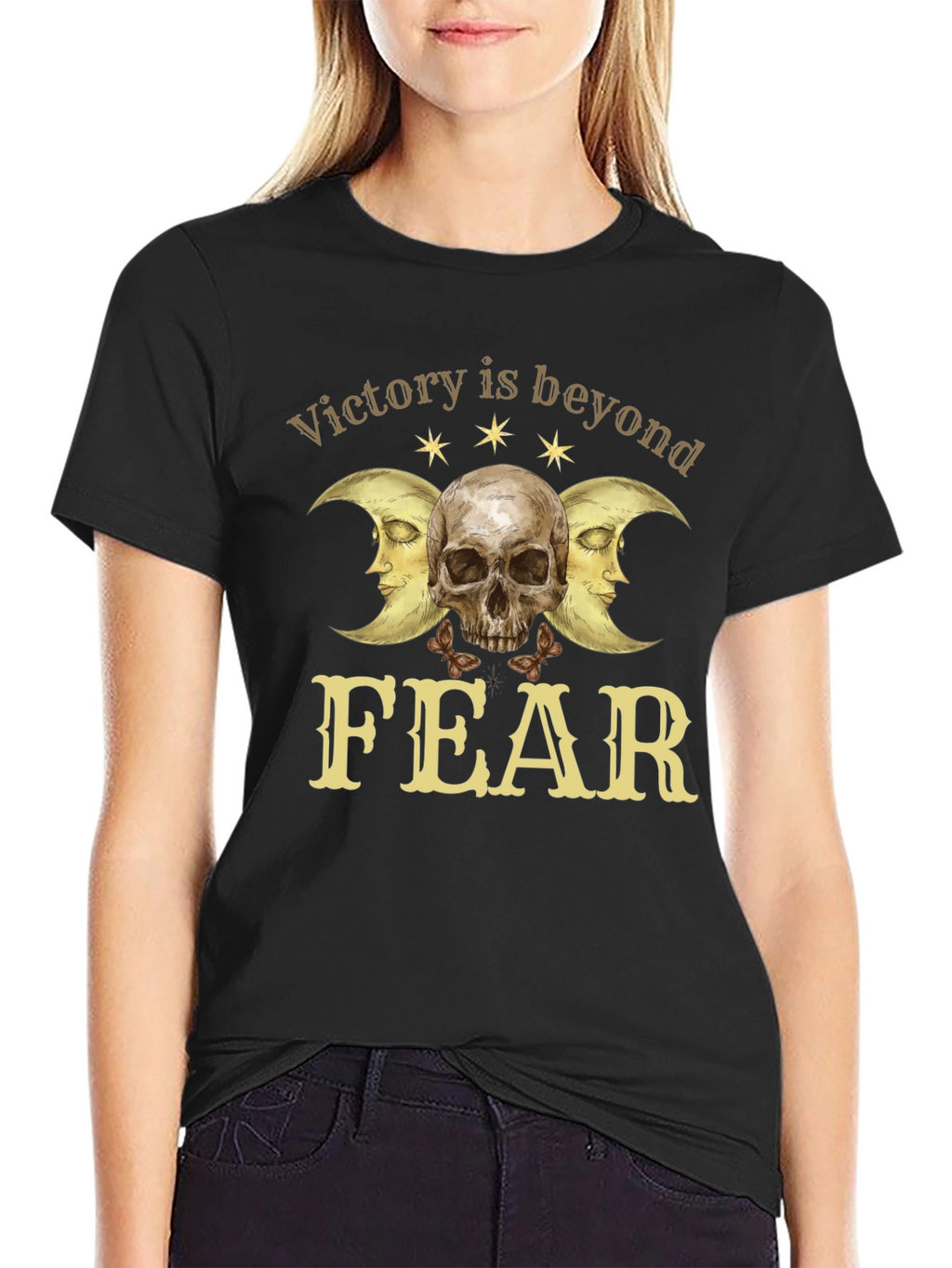 Victory Beyond Fear Skull & Moon Graphic T-Shirt