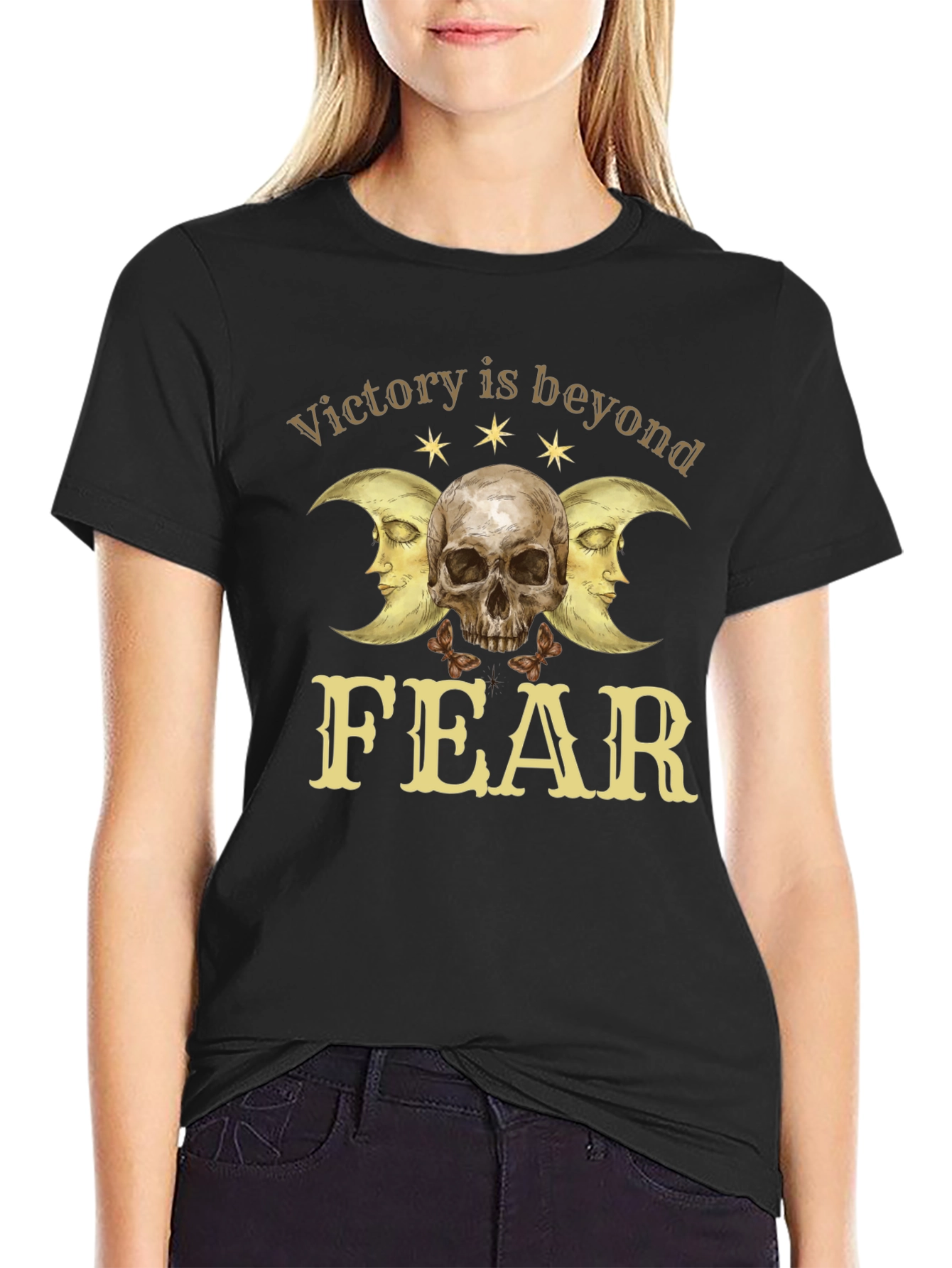 Victory Beyond Fear Skull & Moon Graphic T-Shirt