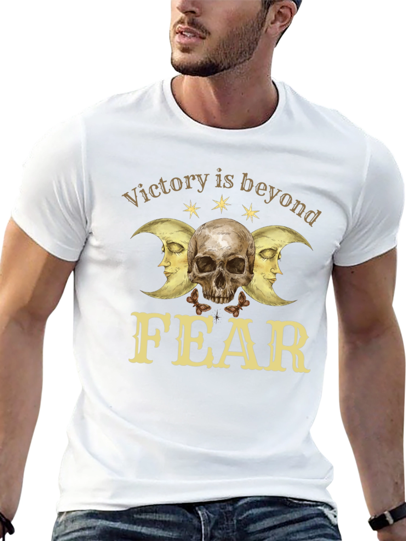 Victory Beyond Fear Skull & Moon Graphic T-Shirt