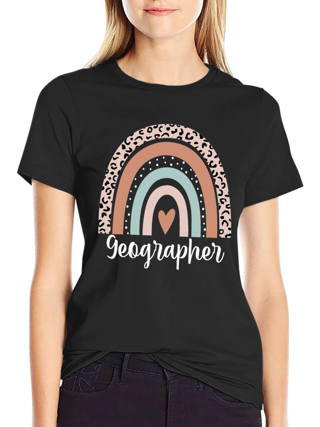 Geographer Leopard Rainbow Heart T-Shirt
