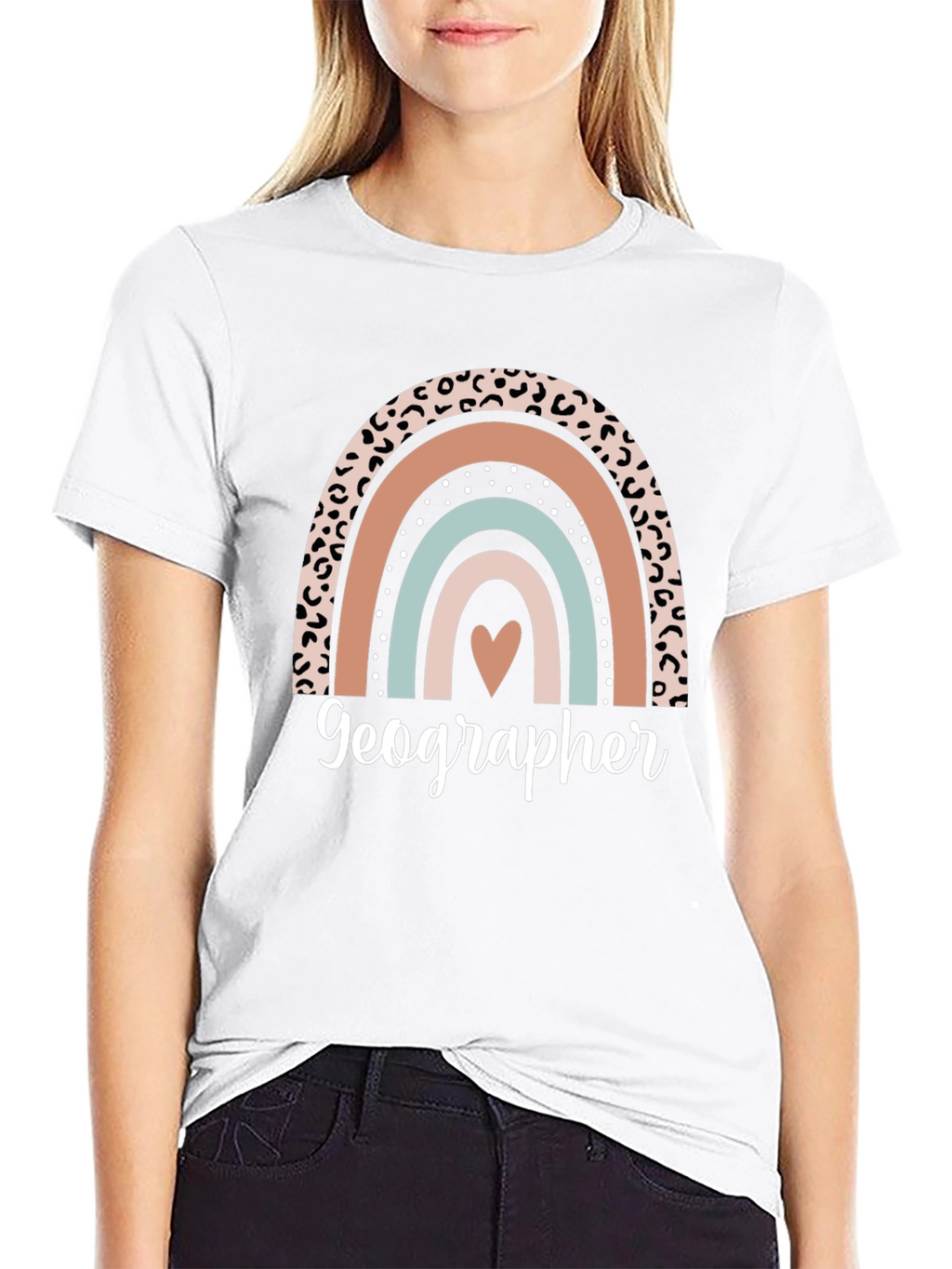 Geographer Leopard Rainbow Heart T-Shirt