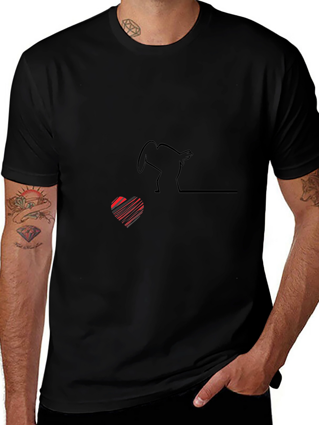 Line Art Heart & Chicken T-Shirt - Black