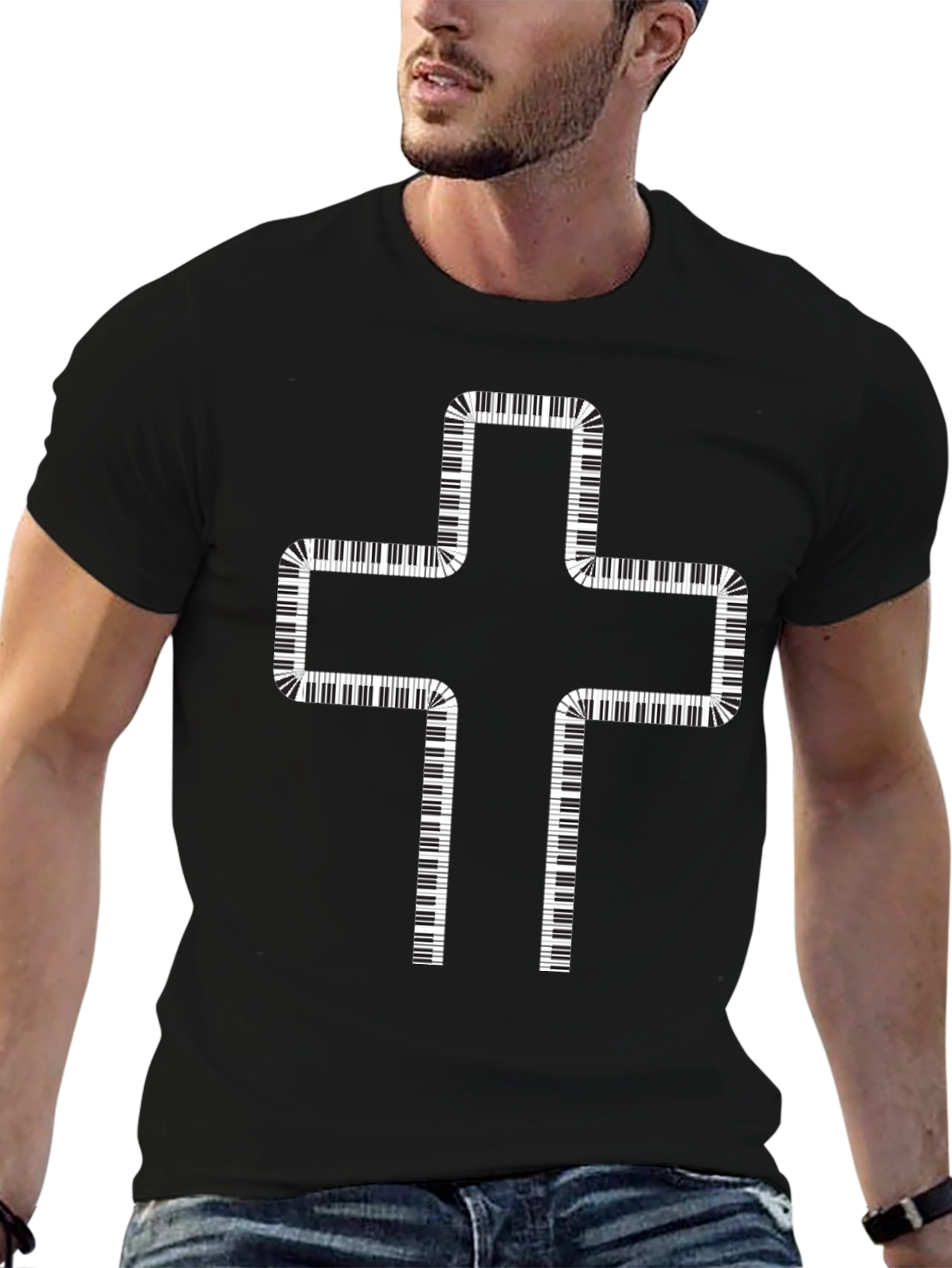 Piano Keys Cross Graphic T-Shirt