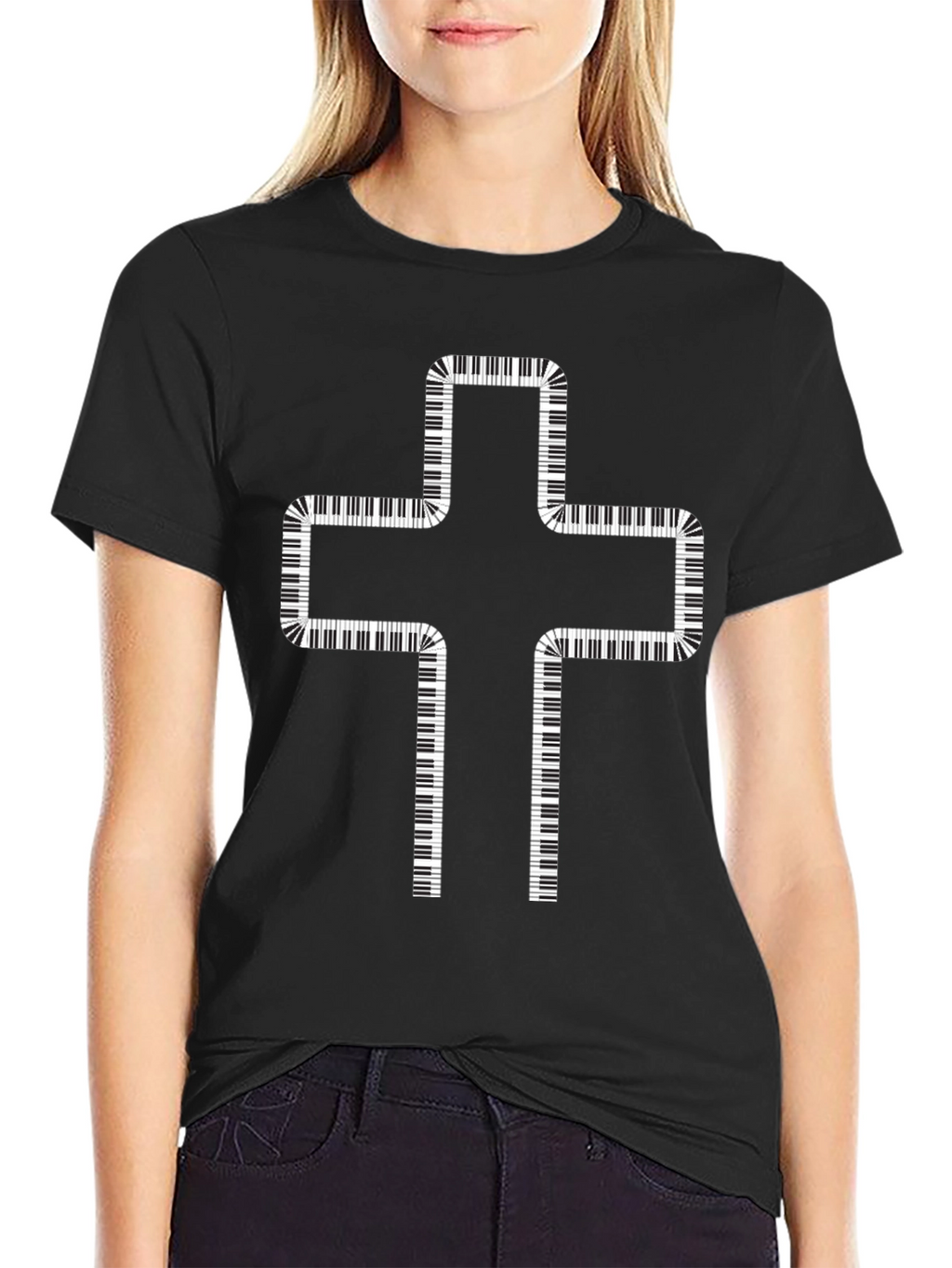 Piano Keys Cross Graphic T-Shirt