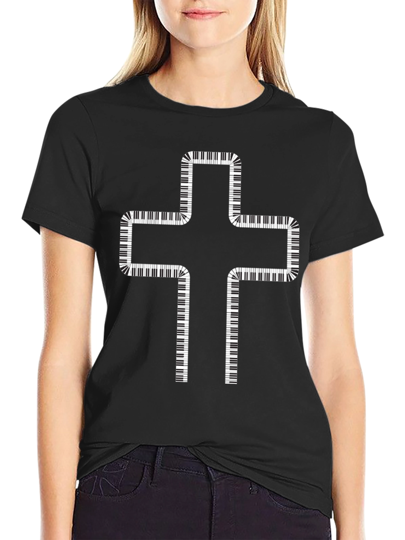 Piano Keys Cross Graphic T-Shirt