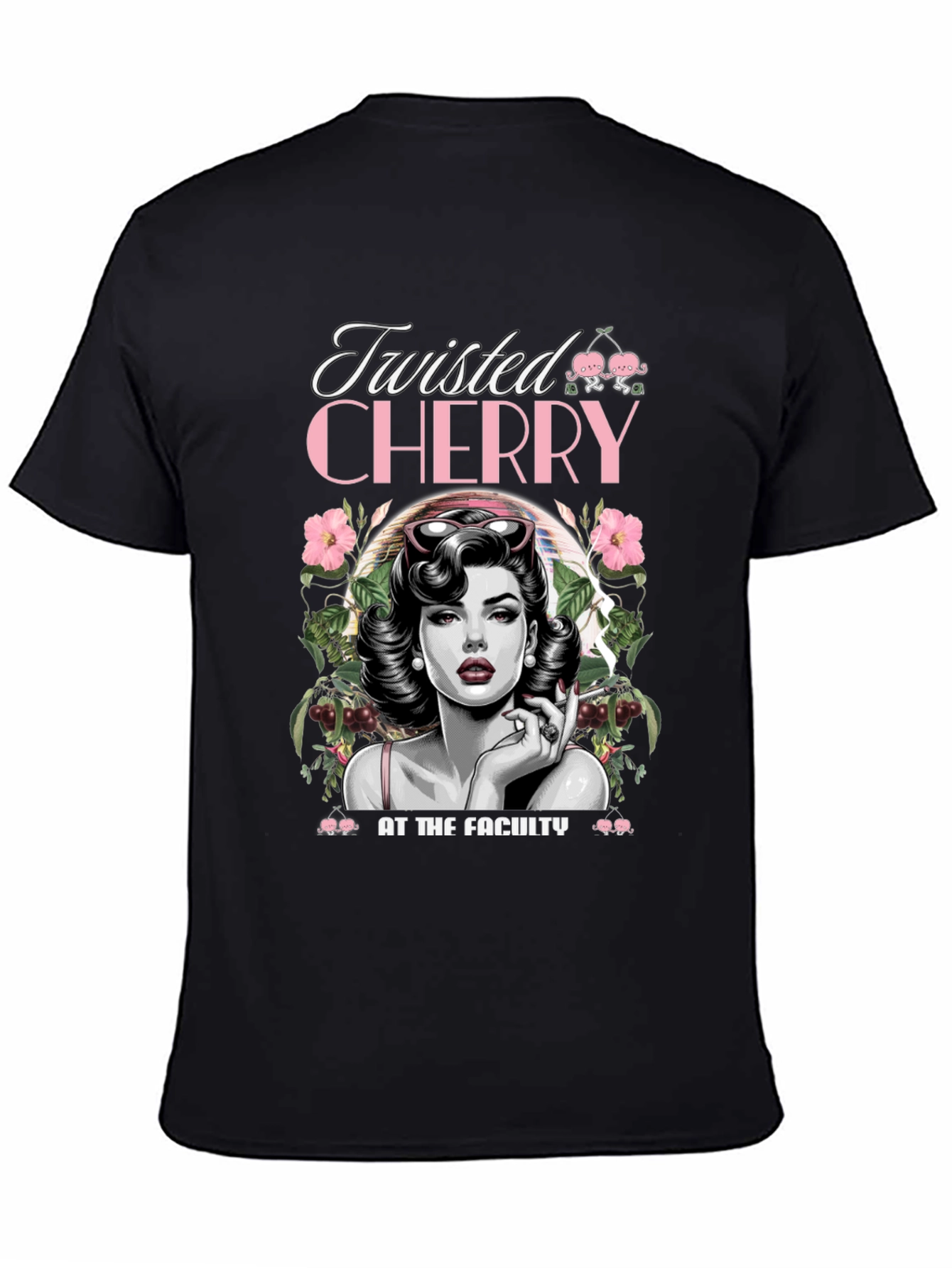 Twisted Cherry Graphic Tee - Retro Pin-Up Style