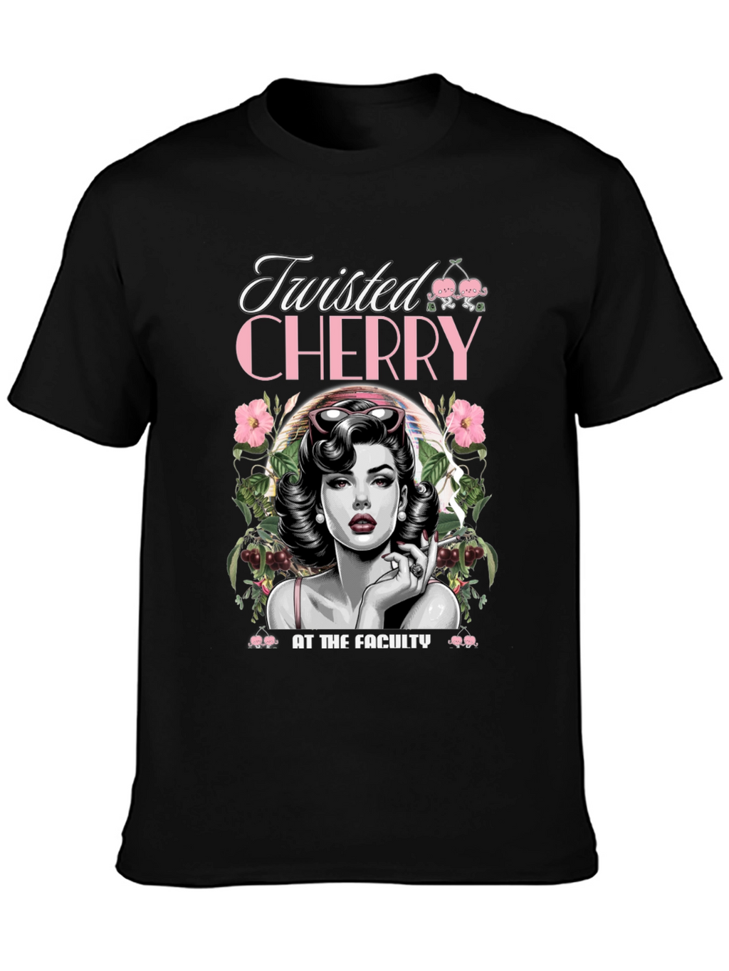 Twisted Cherry Graphic Tee - Retro Pin-Up Style