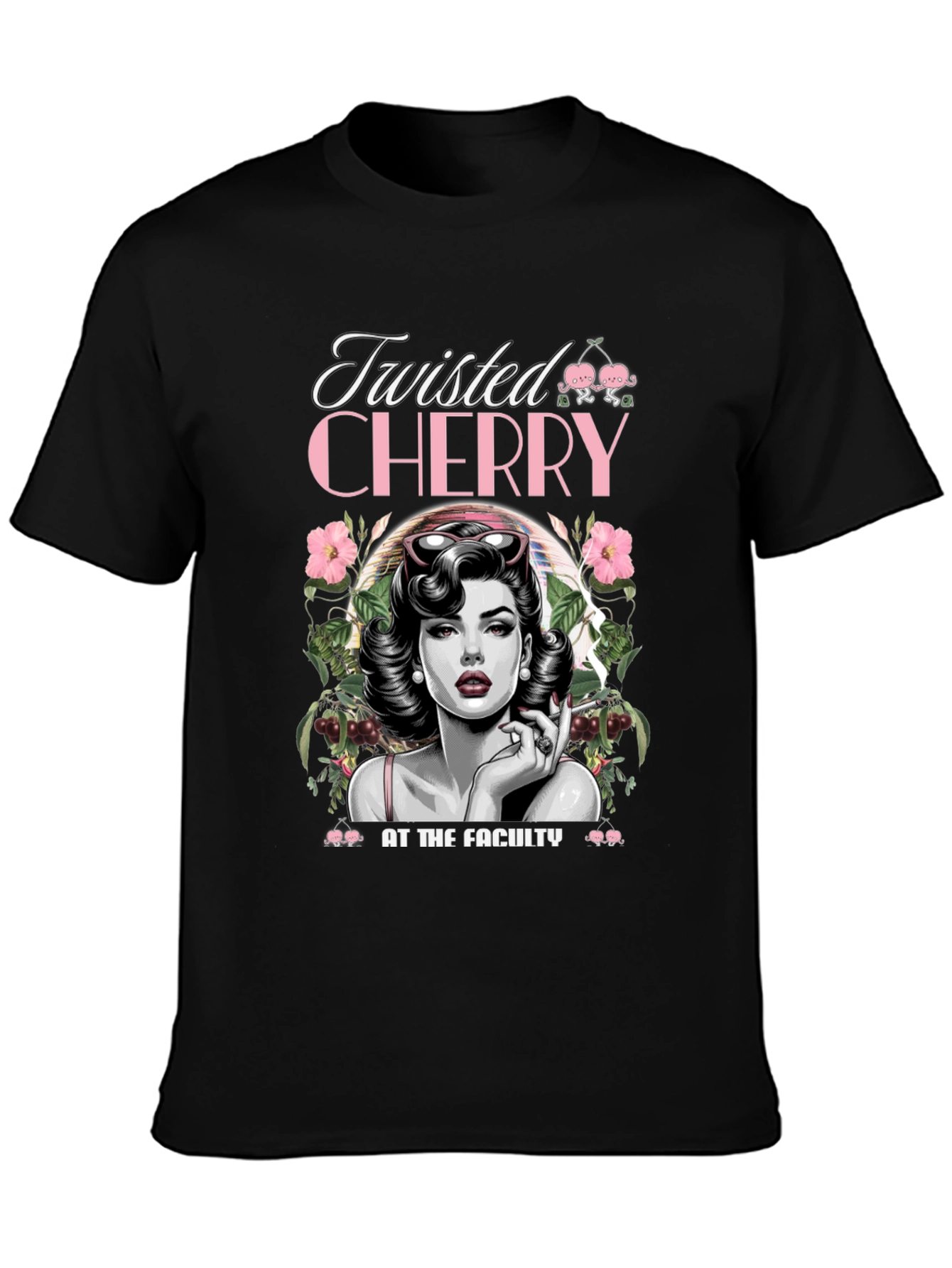 Twisted Cherry Graphic Tee - Retro Pin-Up Style