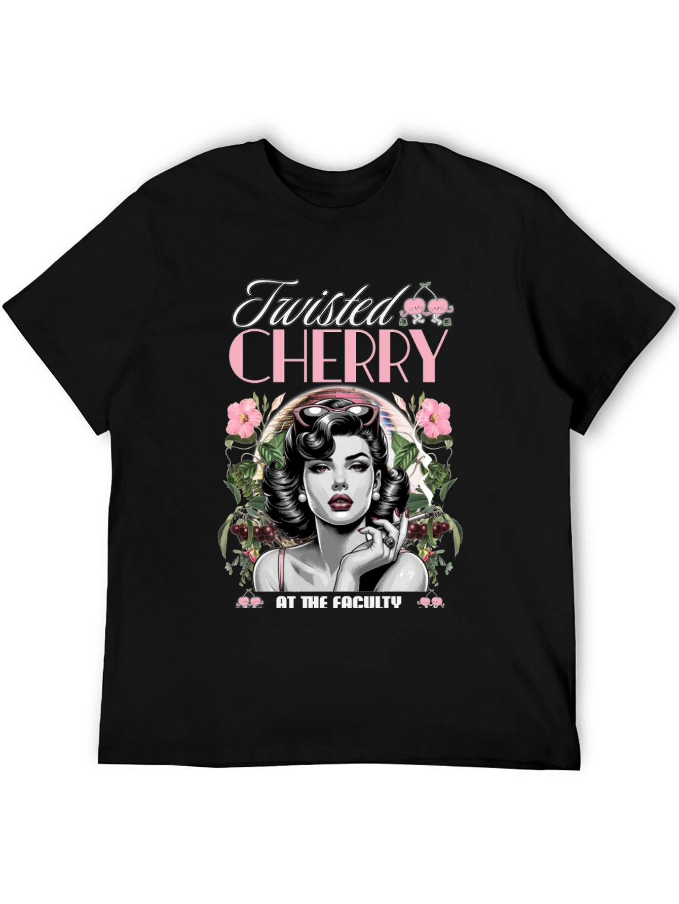 Twisted Cherry Graphic Tee - Retro Pin-Up Style