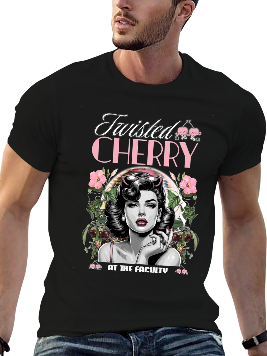 Twisted Cherry Graphic Tee - Retro Pin-Up Style