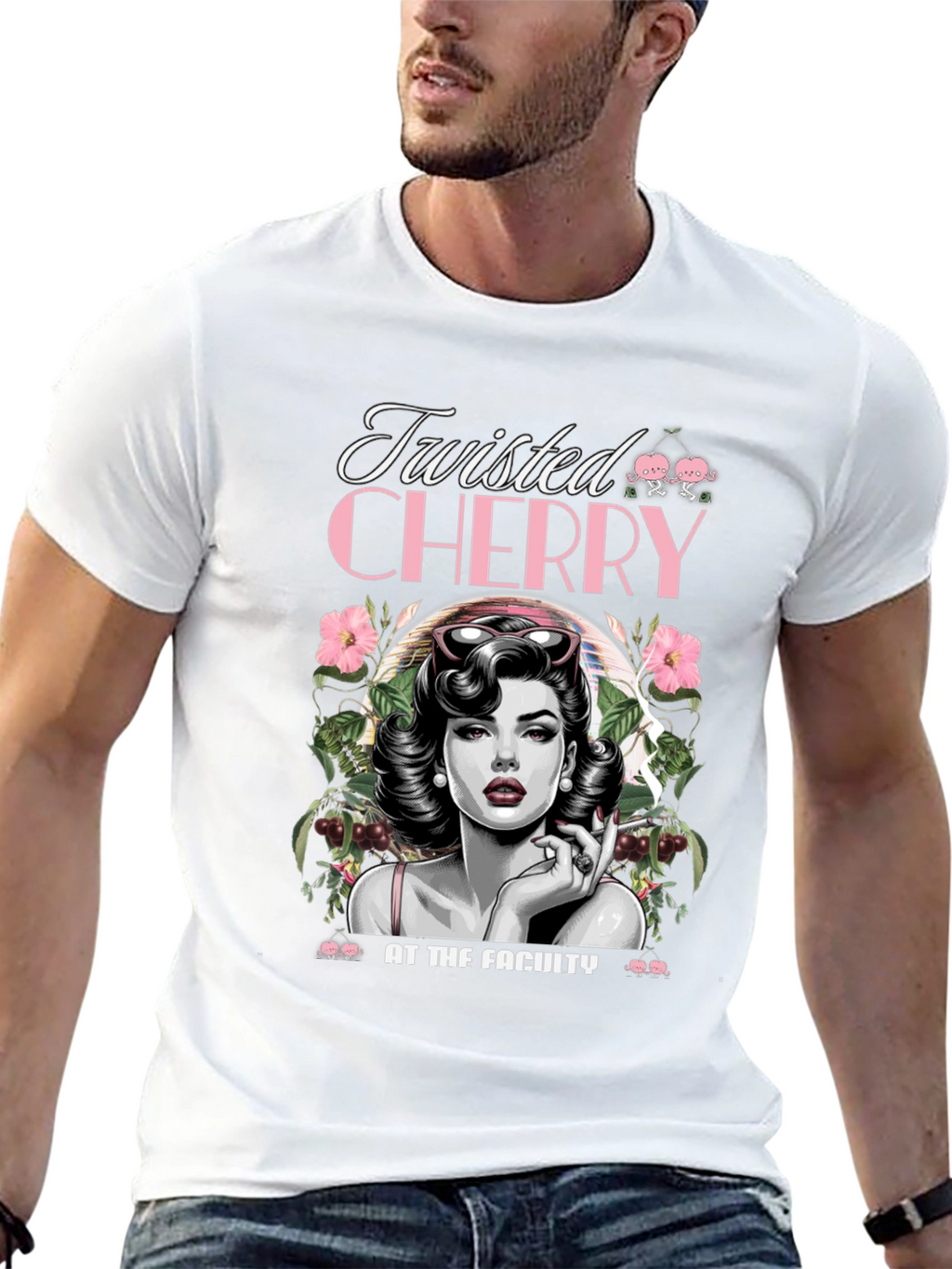 Twisted Cherry Graphic Tee - Retro Pin-Up Style