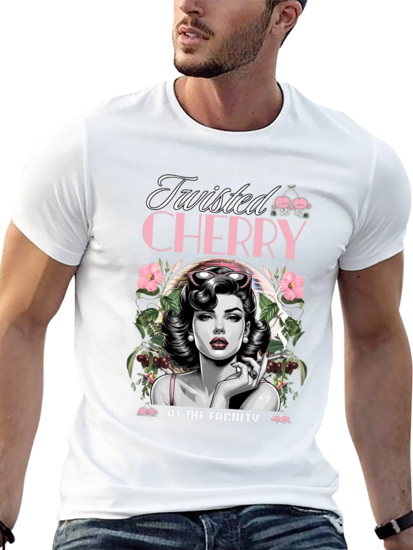 Twisted Cherry Graphic Tee - Retro Pin-Up Style