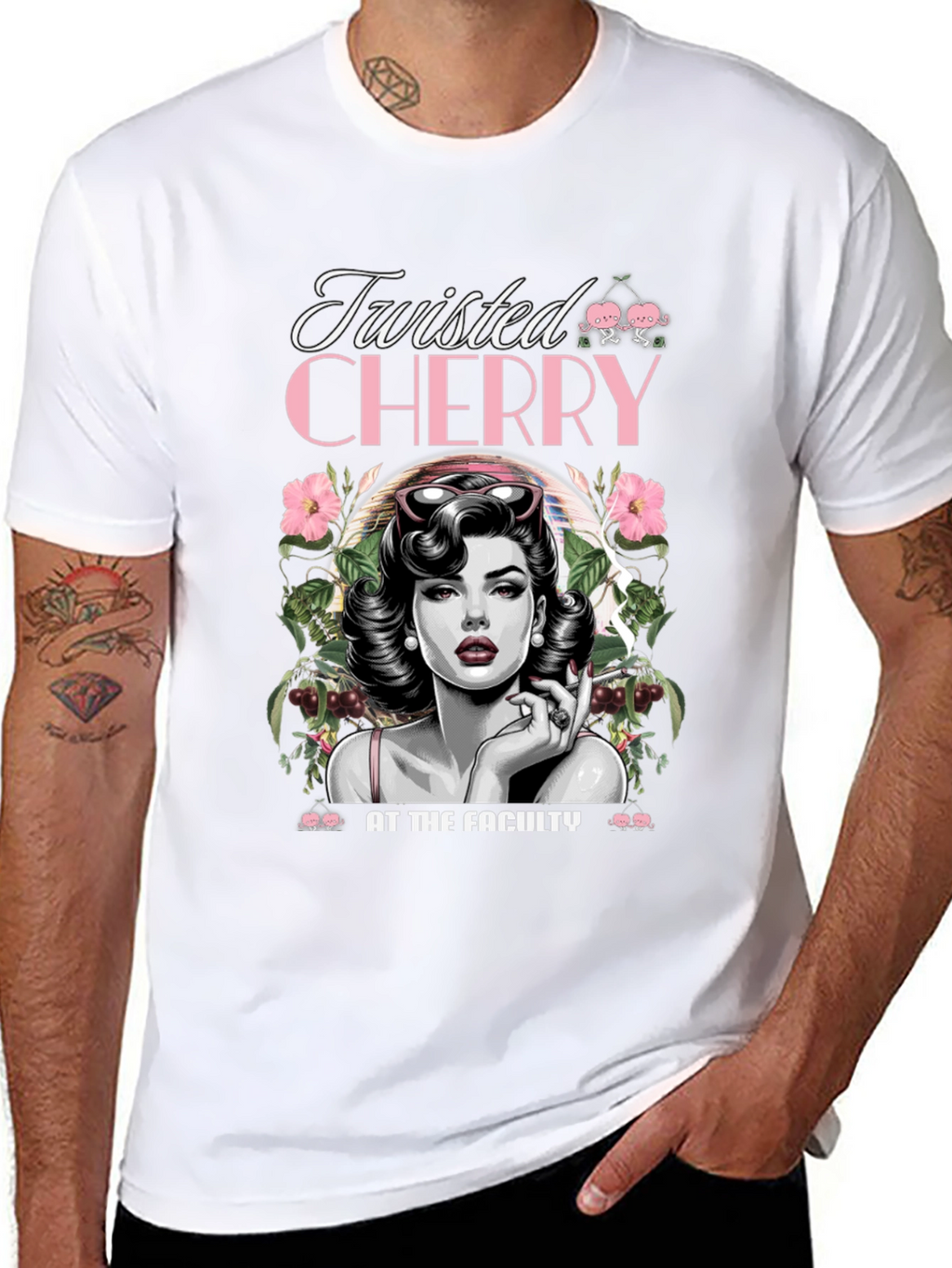 Twisted Cherry Graphic Tee - Retro Pin-Up Style