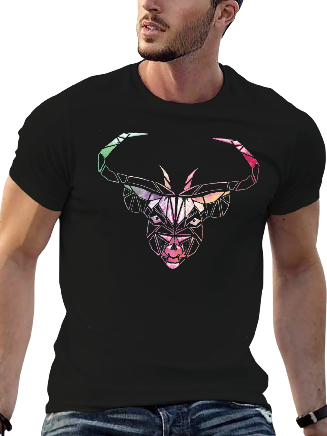 Geometric Bull Graphic Tee - Mens Black T-Shirt