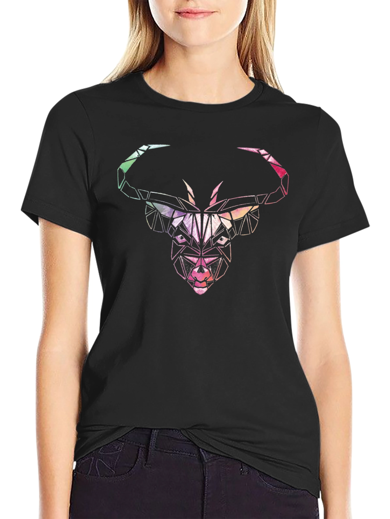 Geometric Bull Graphic Tee - Mens Black T-Shirt