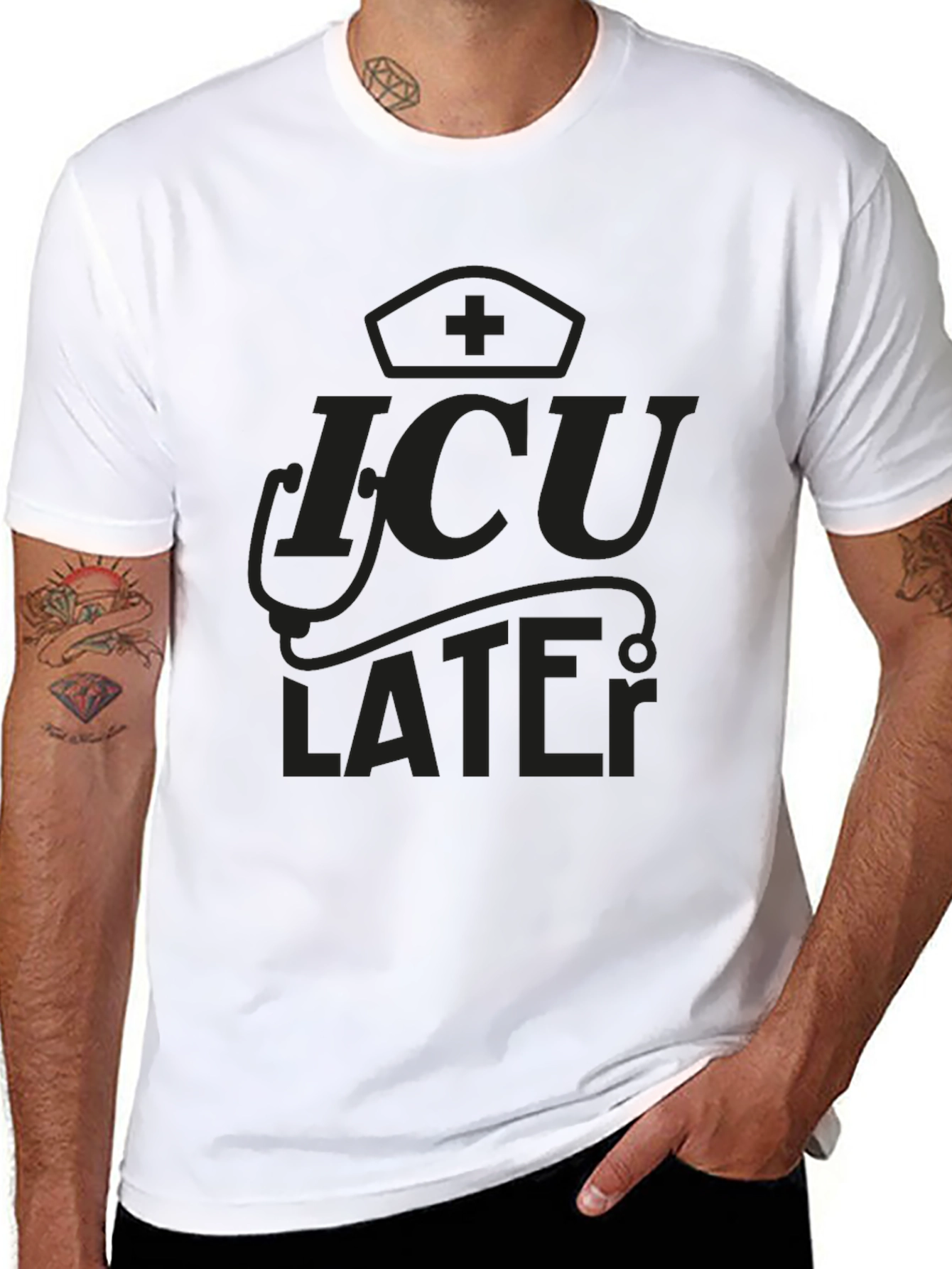 ICU Later Black Graphic Tee for Medical Professionals
