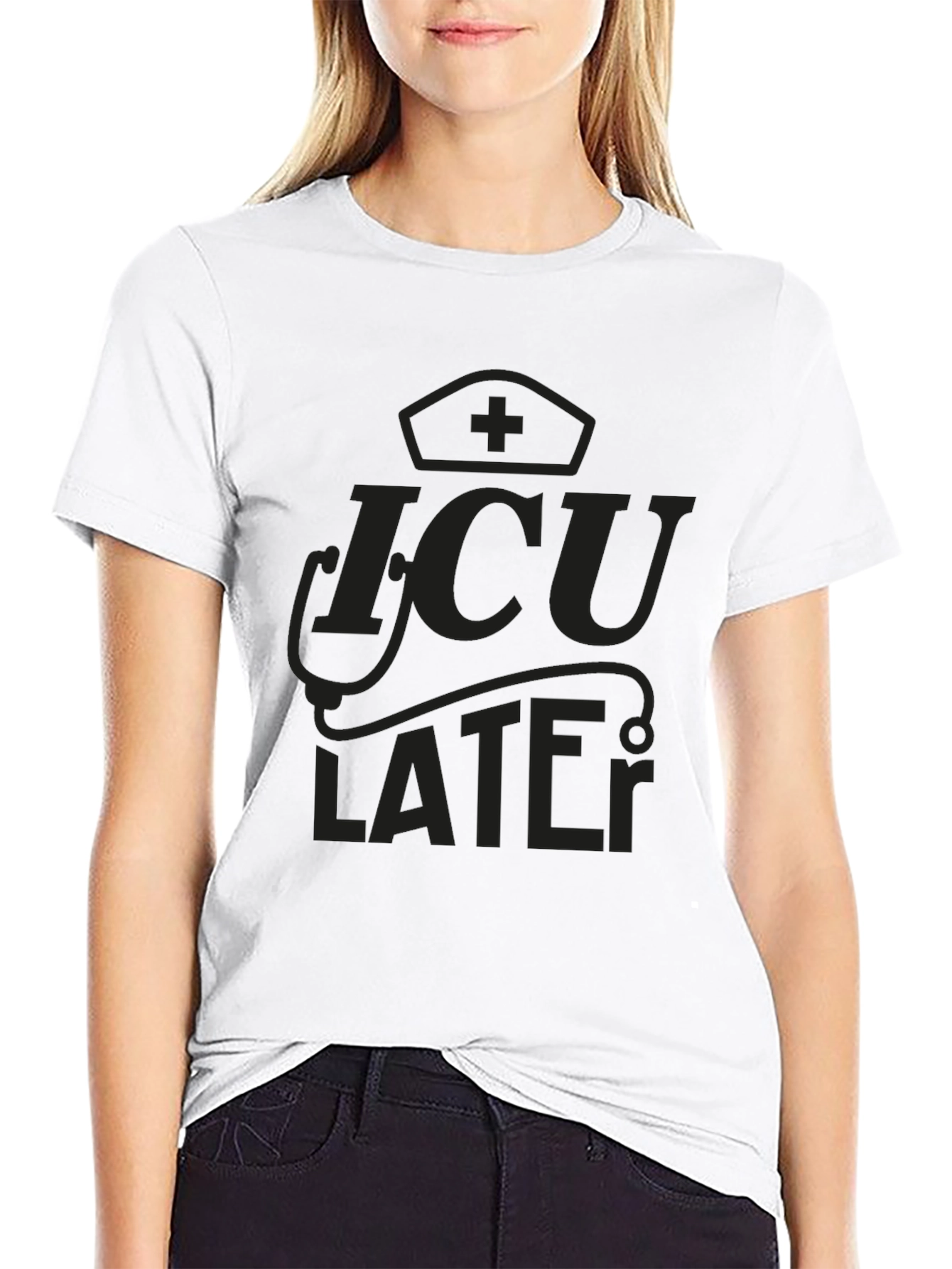 ICU Later Black Graphic Tee for Medical Professionals