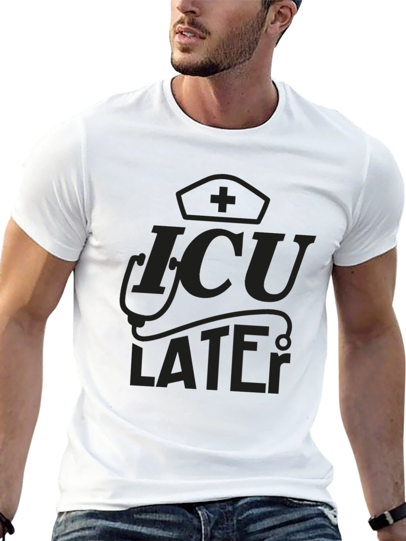 ICU Later Black Graphic Tee for Medical Professionals