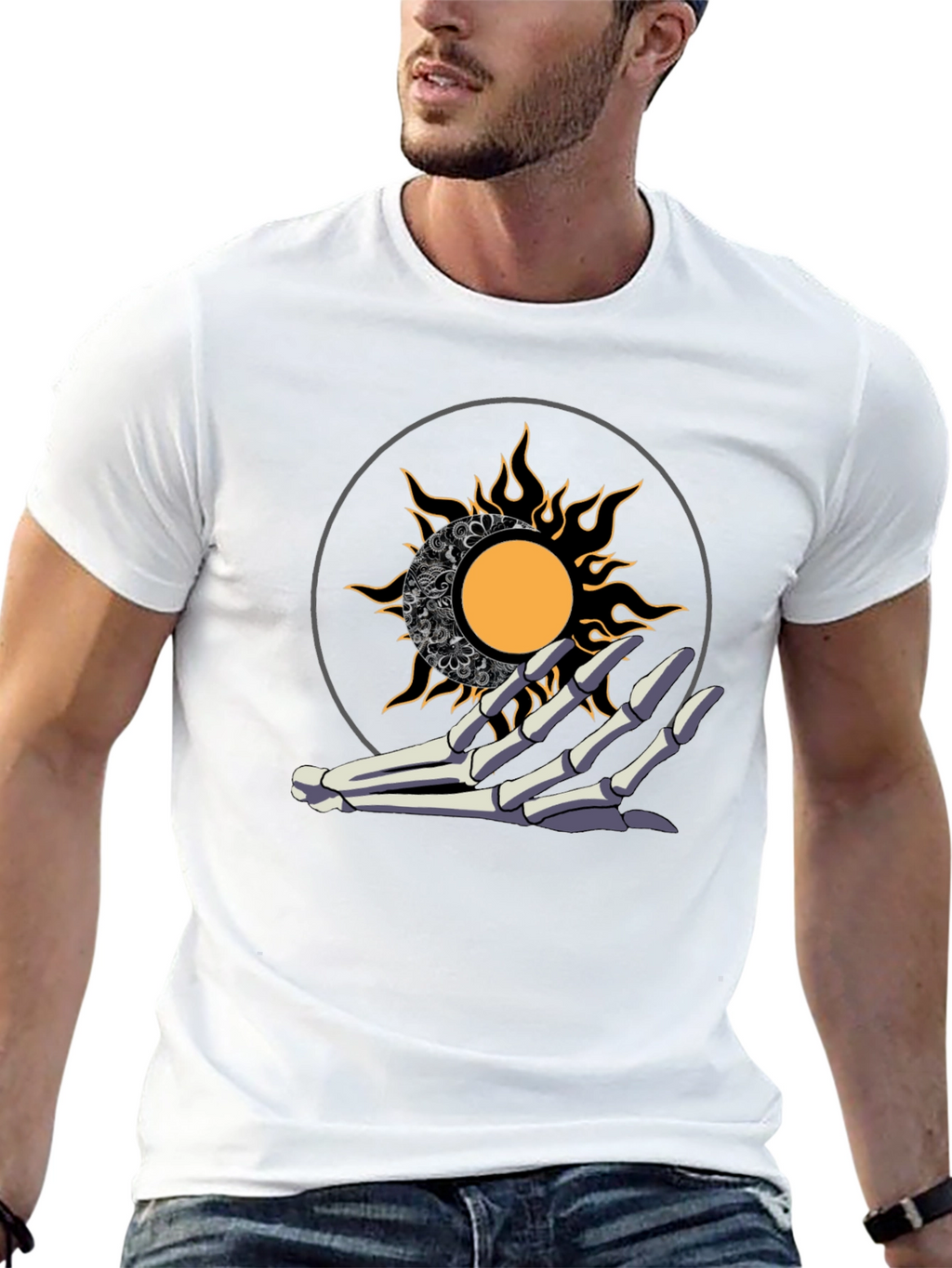 Sun and Moon Skeleton Hand T-Shirt