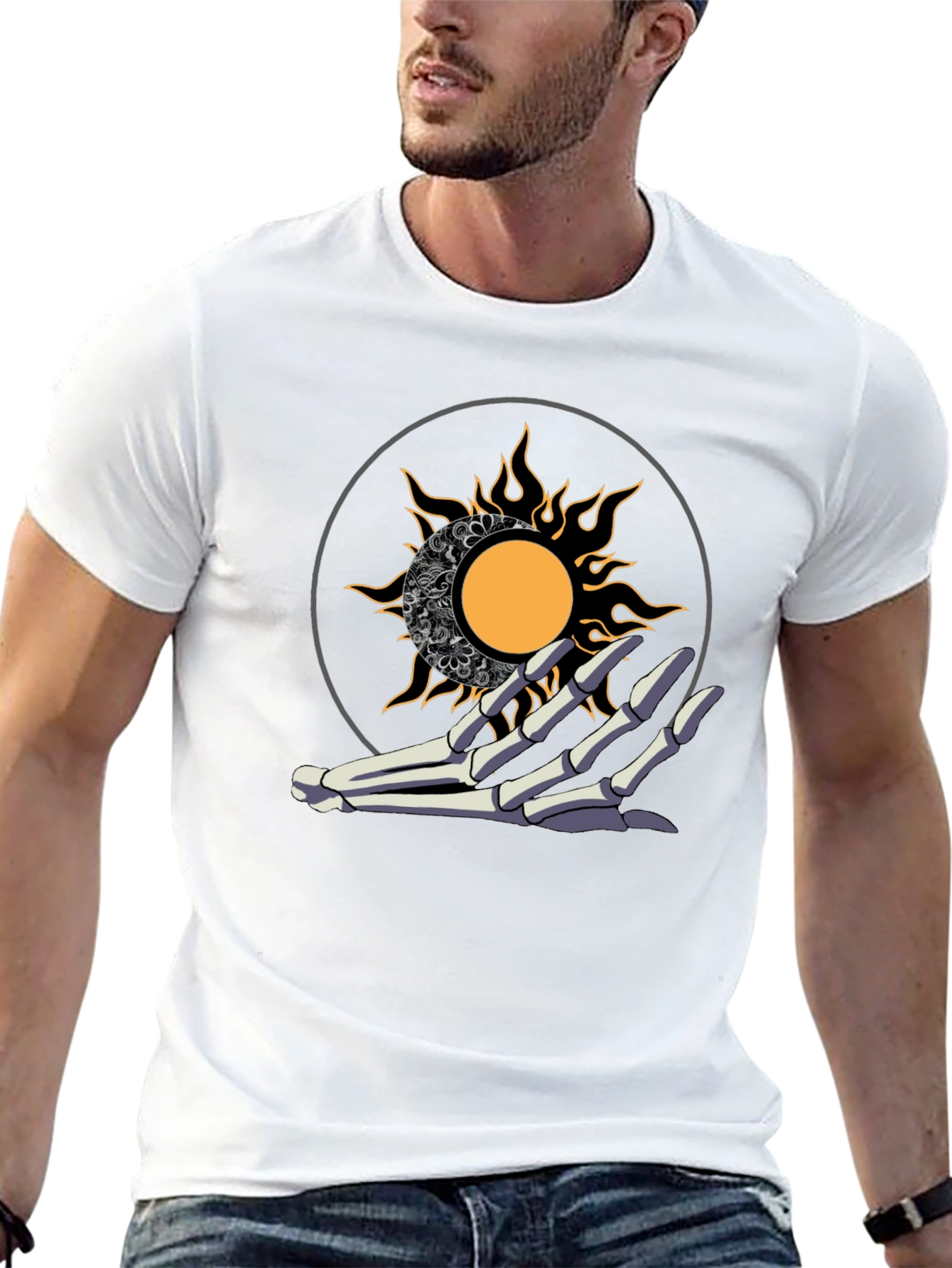 Sun and Moon Skeleton Hand T-Shirt