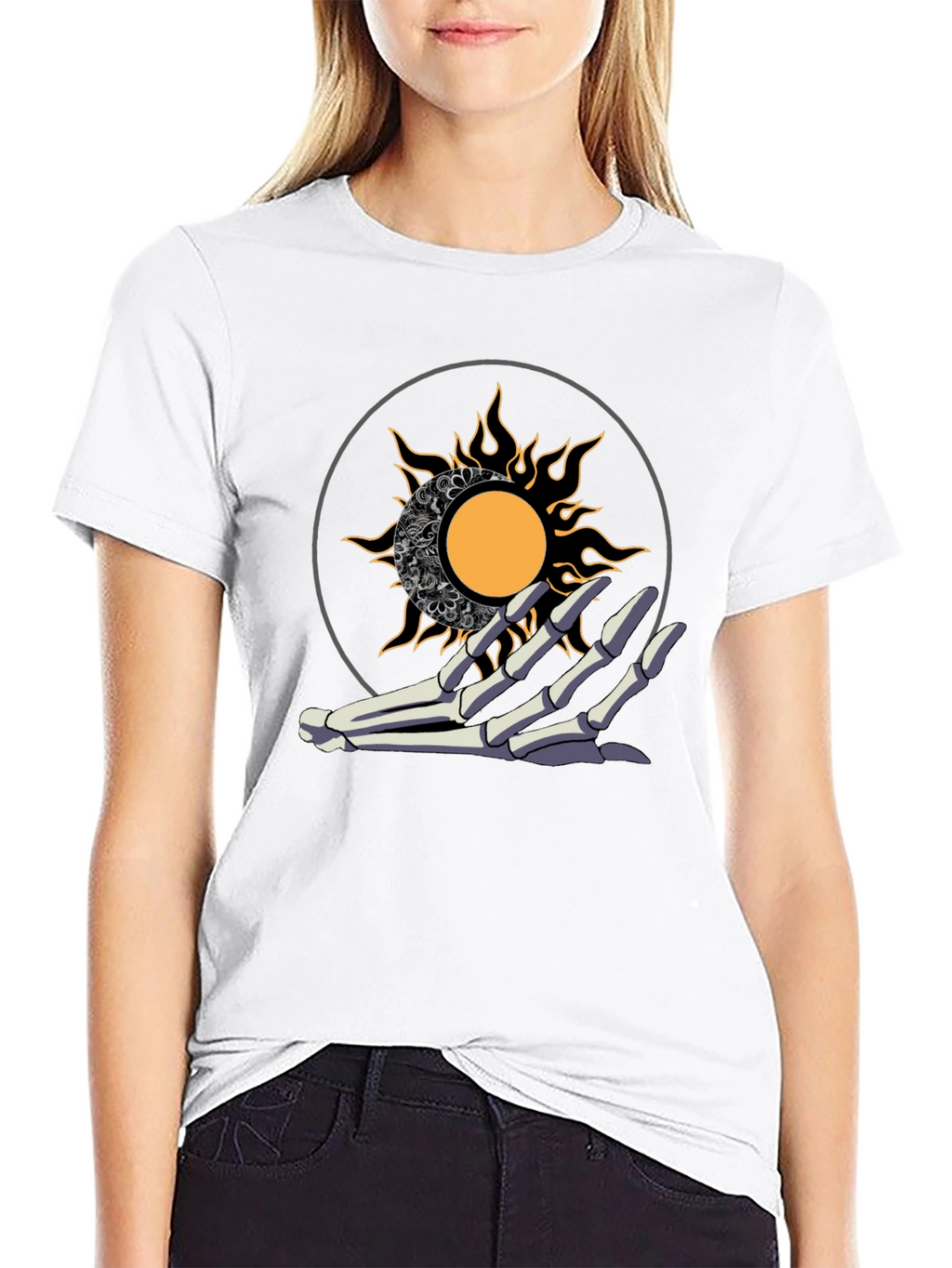 Sun and Moon Skeleton Hand T-Shirt