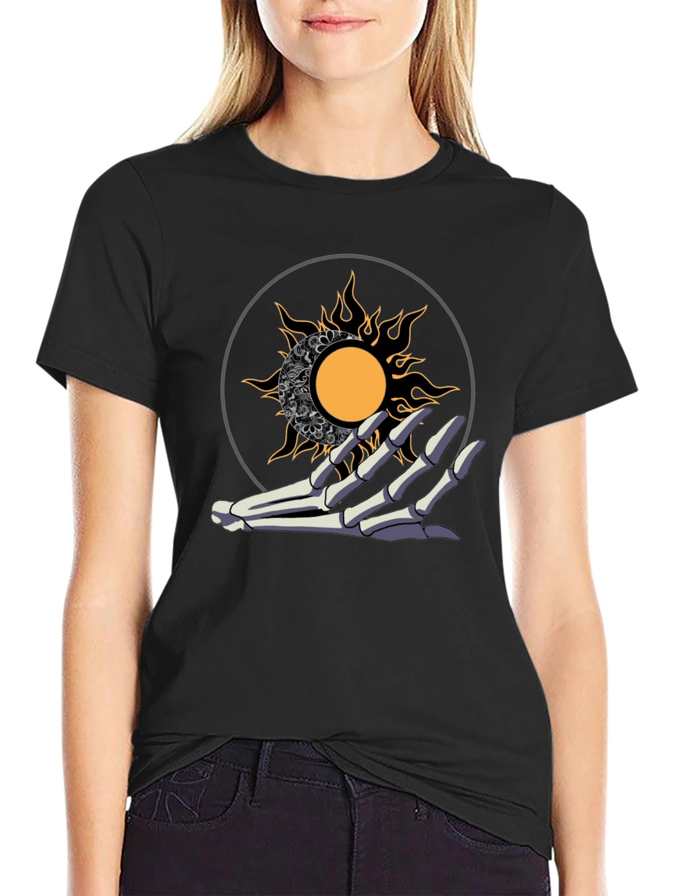 Sun and Moon Skeleton Hand T-Shirt