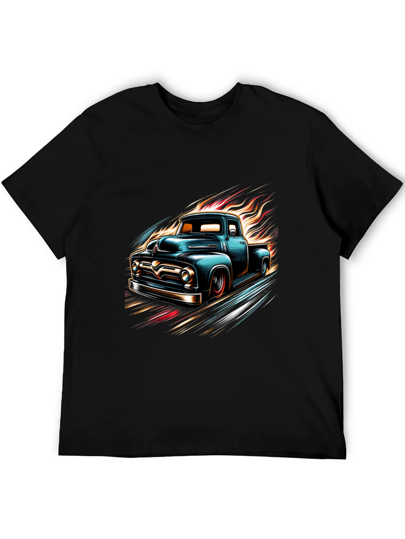 Vintage Truck Flames Graphic Tee - Black