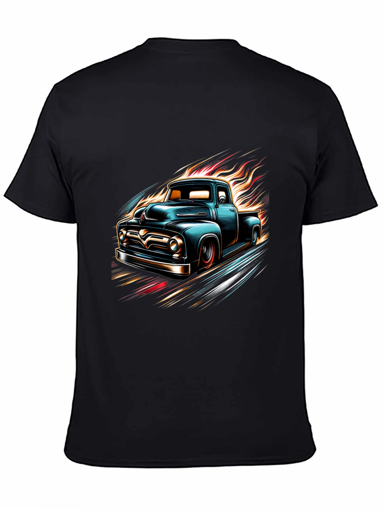 Vintage Truck Flames Graphic Tee - Black