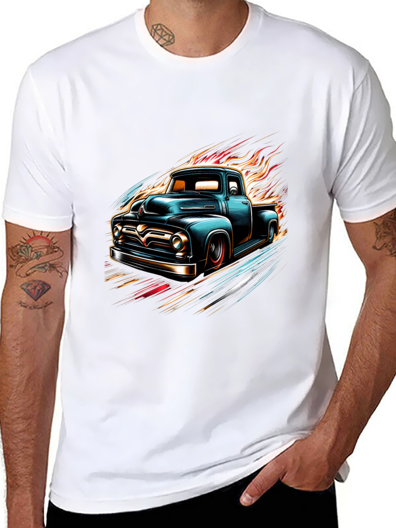 Vintage Truck Flames Graphic Tee - Black