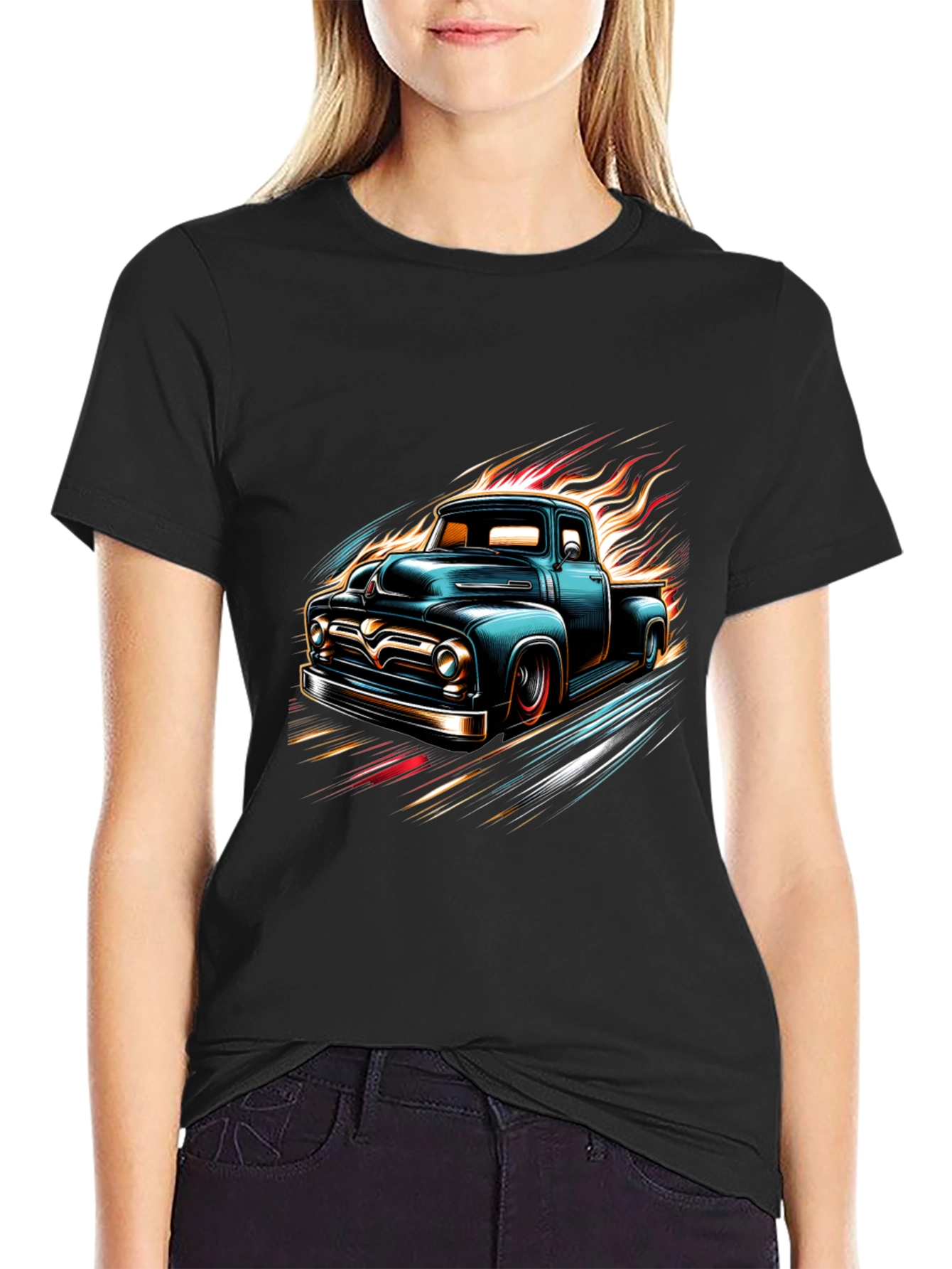 Vintage Truck Flames Graphic Tee - Black
