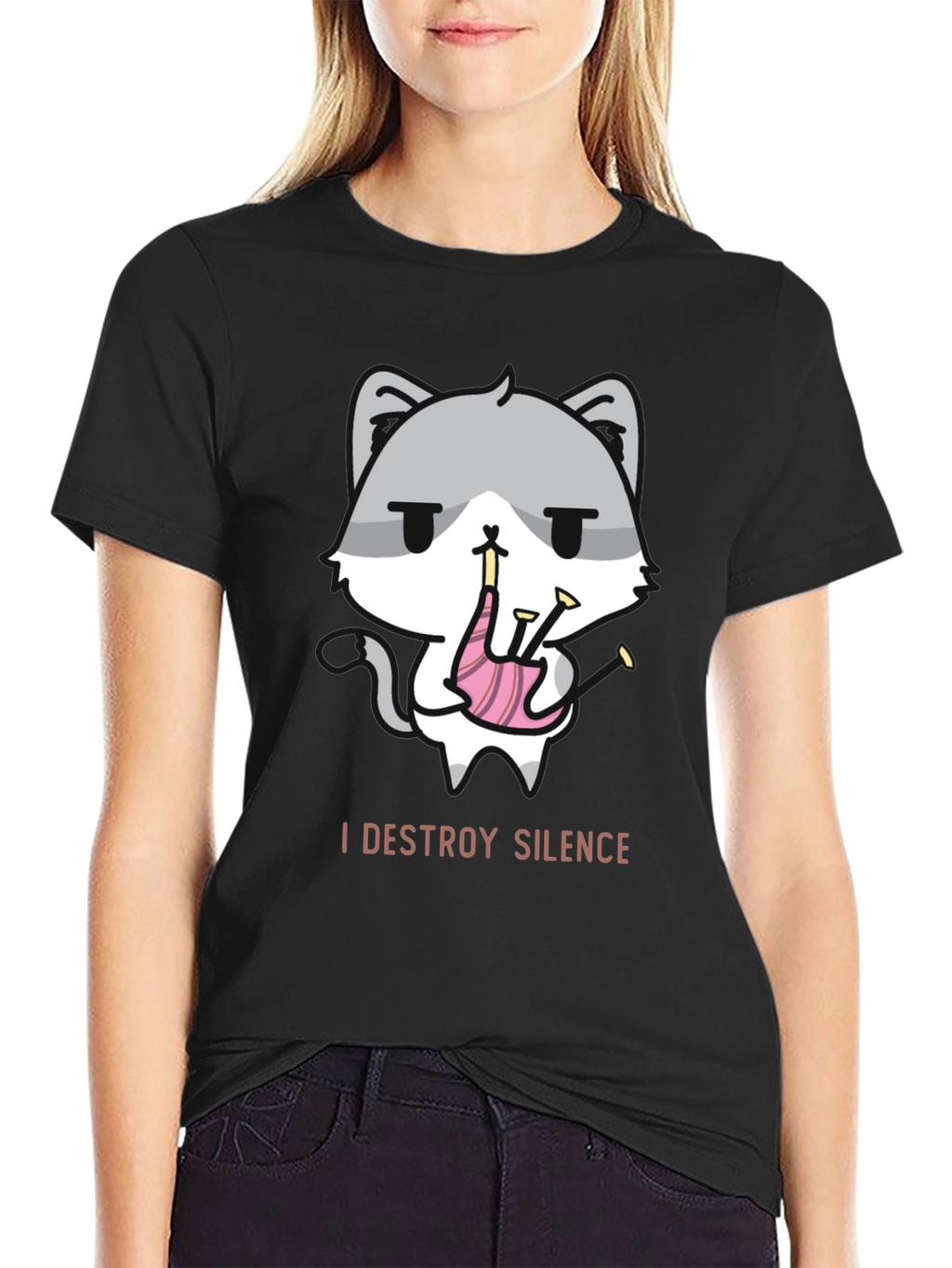 Destroy Silence Cat Bagpipe T-Shirt