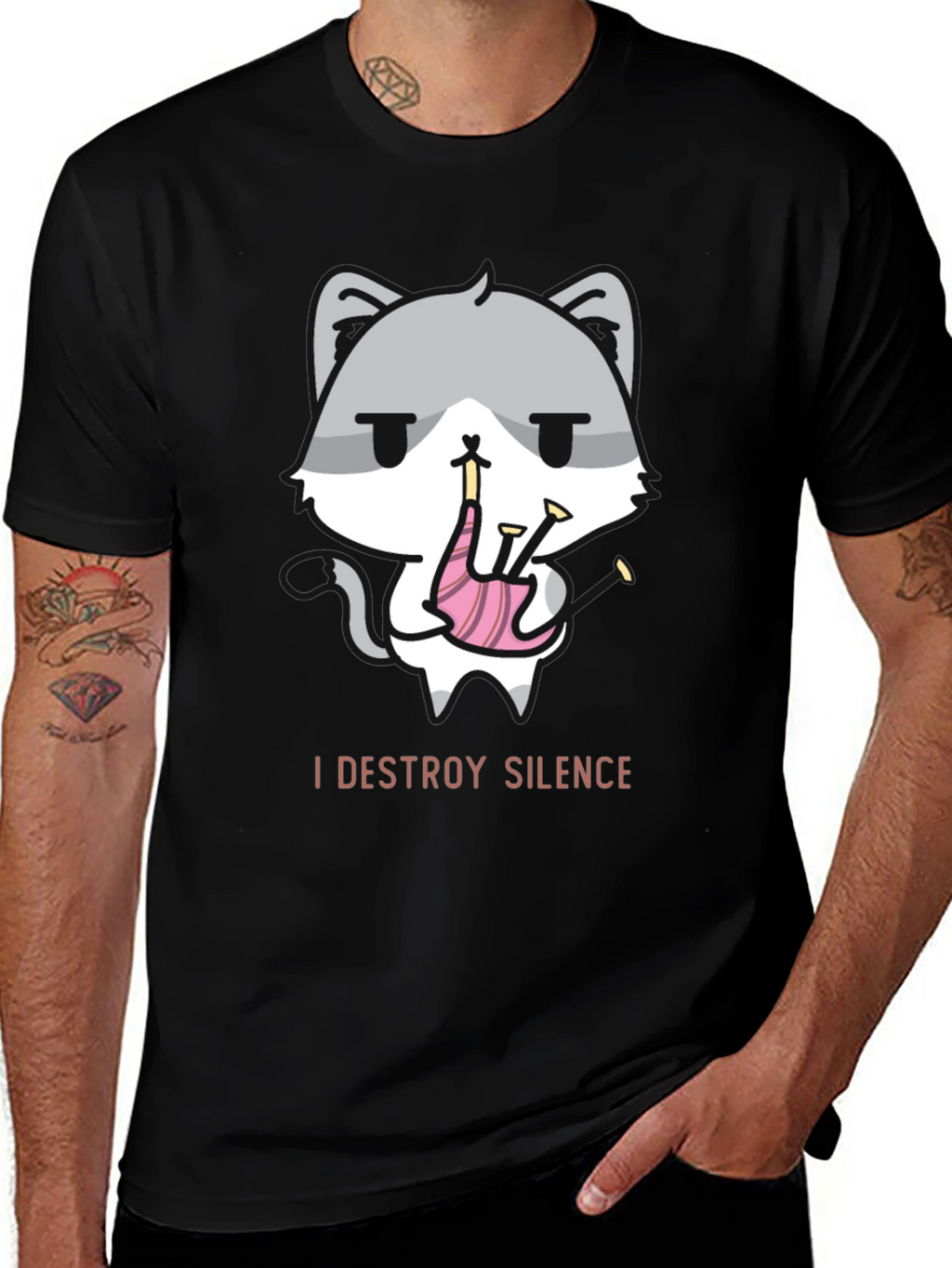 Destroy Silence Cat Bagpipe T-Shirt