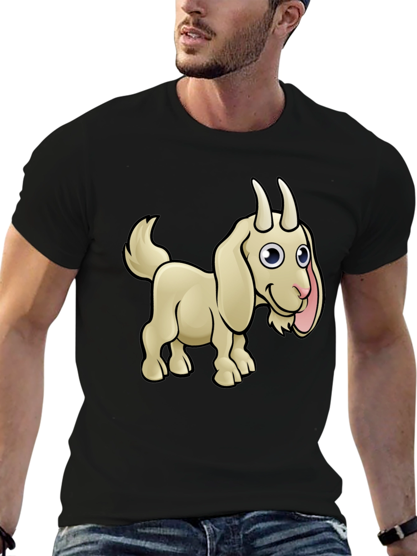 Goat Cartoon Black T-Shirt