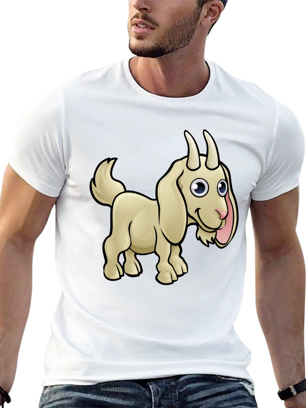 Goat Cartoon Black T-Shirt