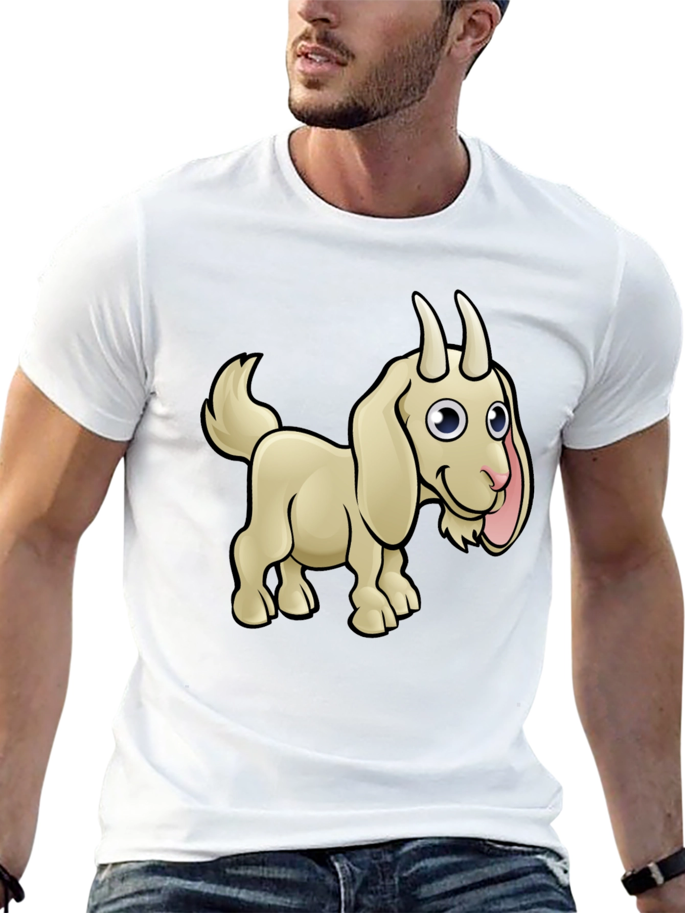 Goat Cartoon Black T-Shirt