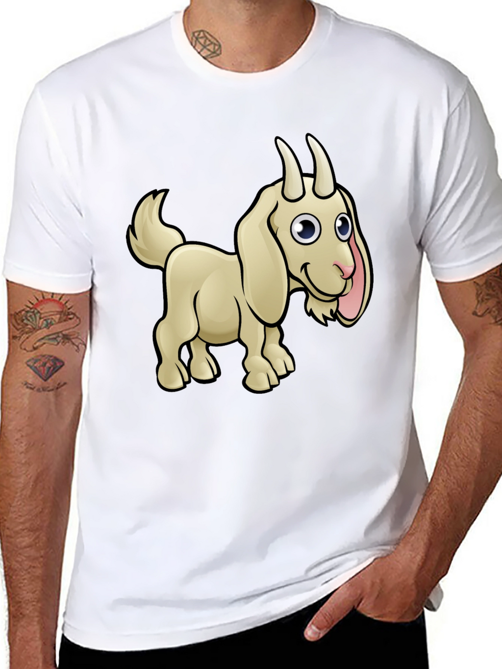Goat Cartoon Black T-Shirt