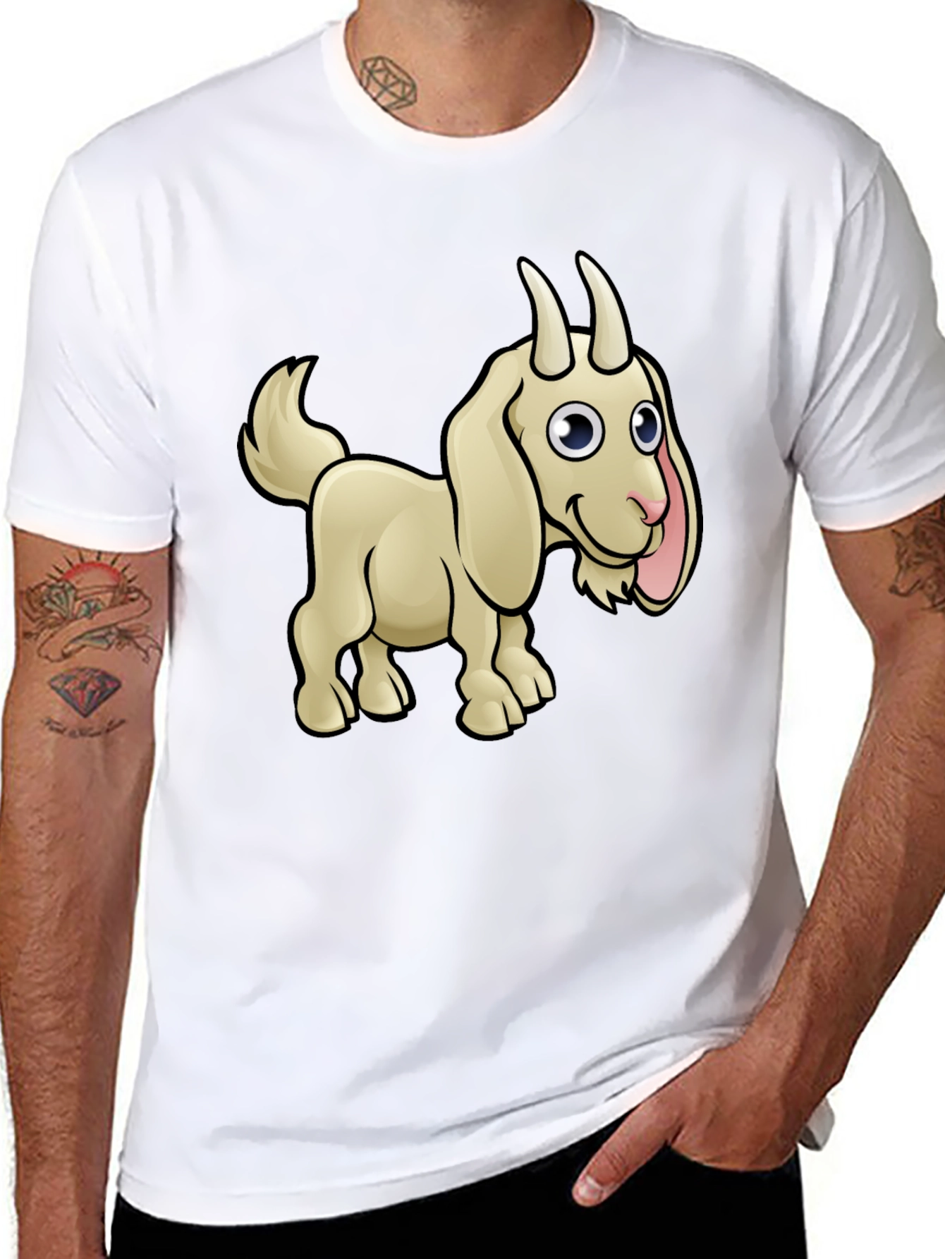 Goat Cartoon Black T-Shirt