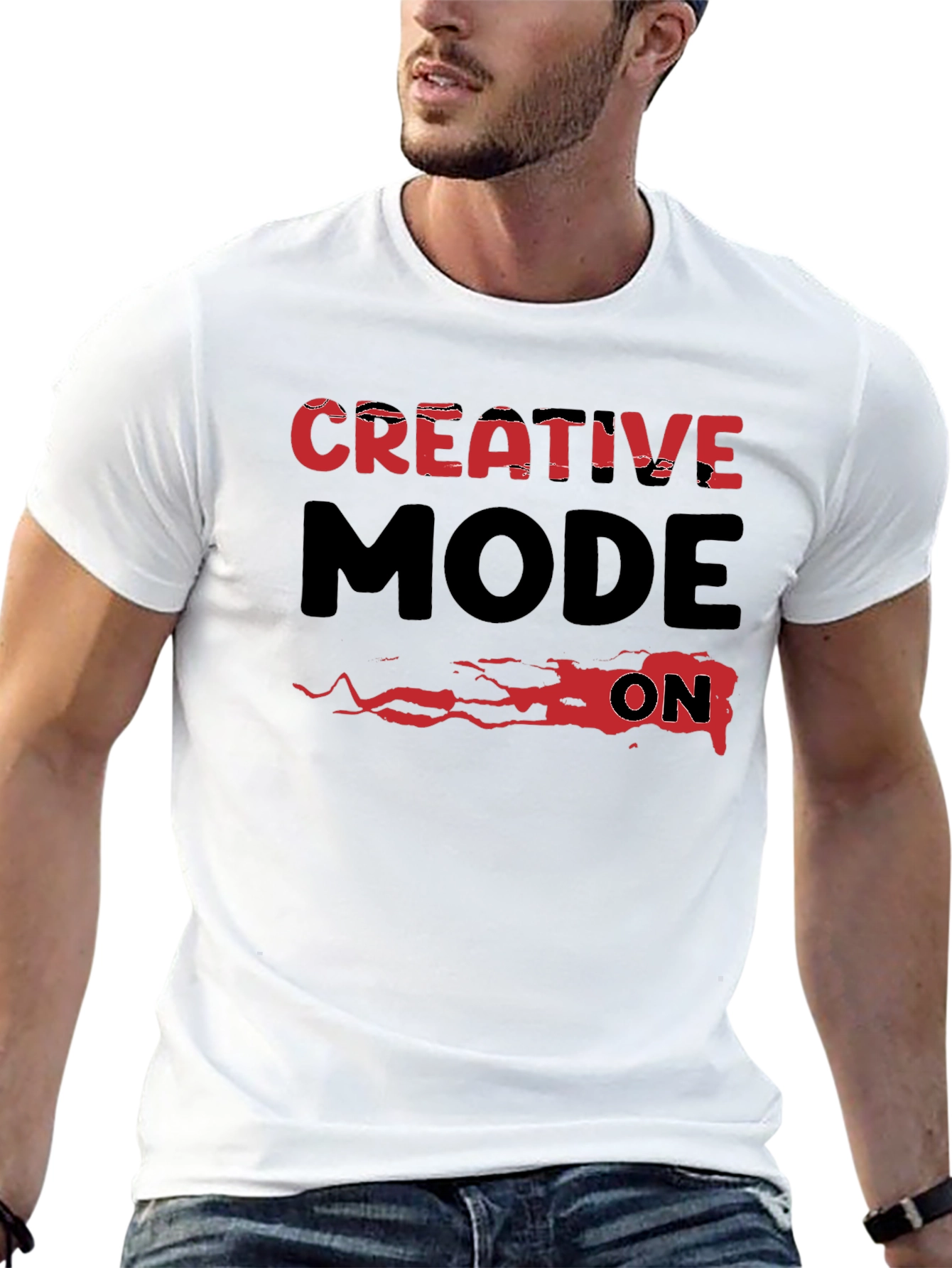 Creative Mode On Graphic Tee - Black Cotton T-Shirt