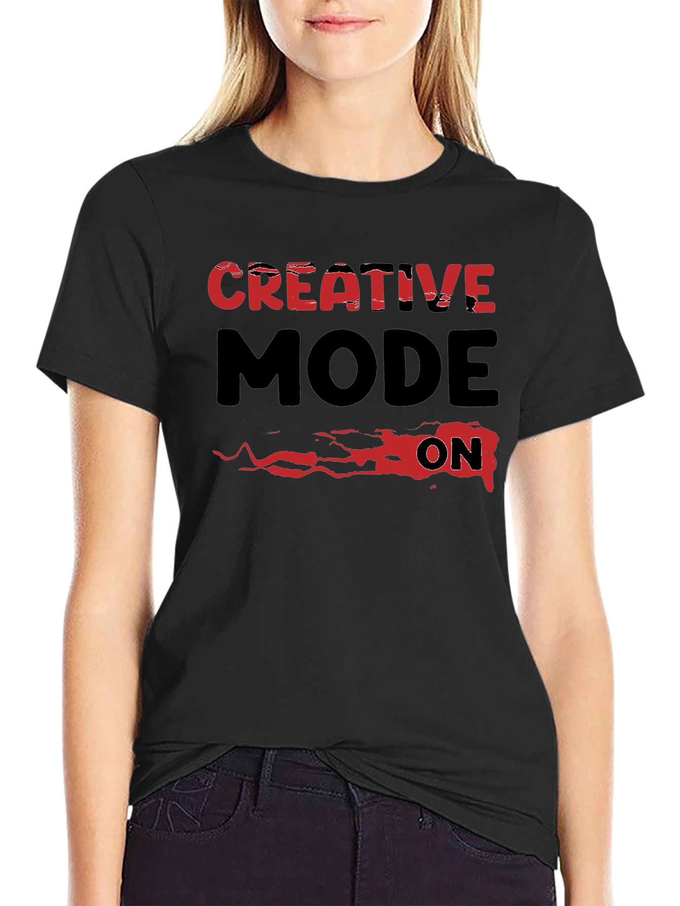 Creative Mode On Graphic Tee - Black Cotton T-Shirt