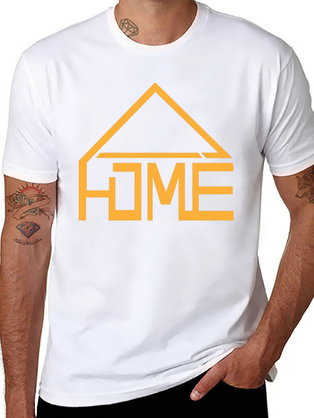 Geometric HOME Graphic Tee - Casual Black T-Shirt