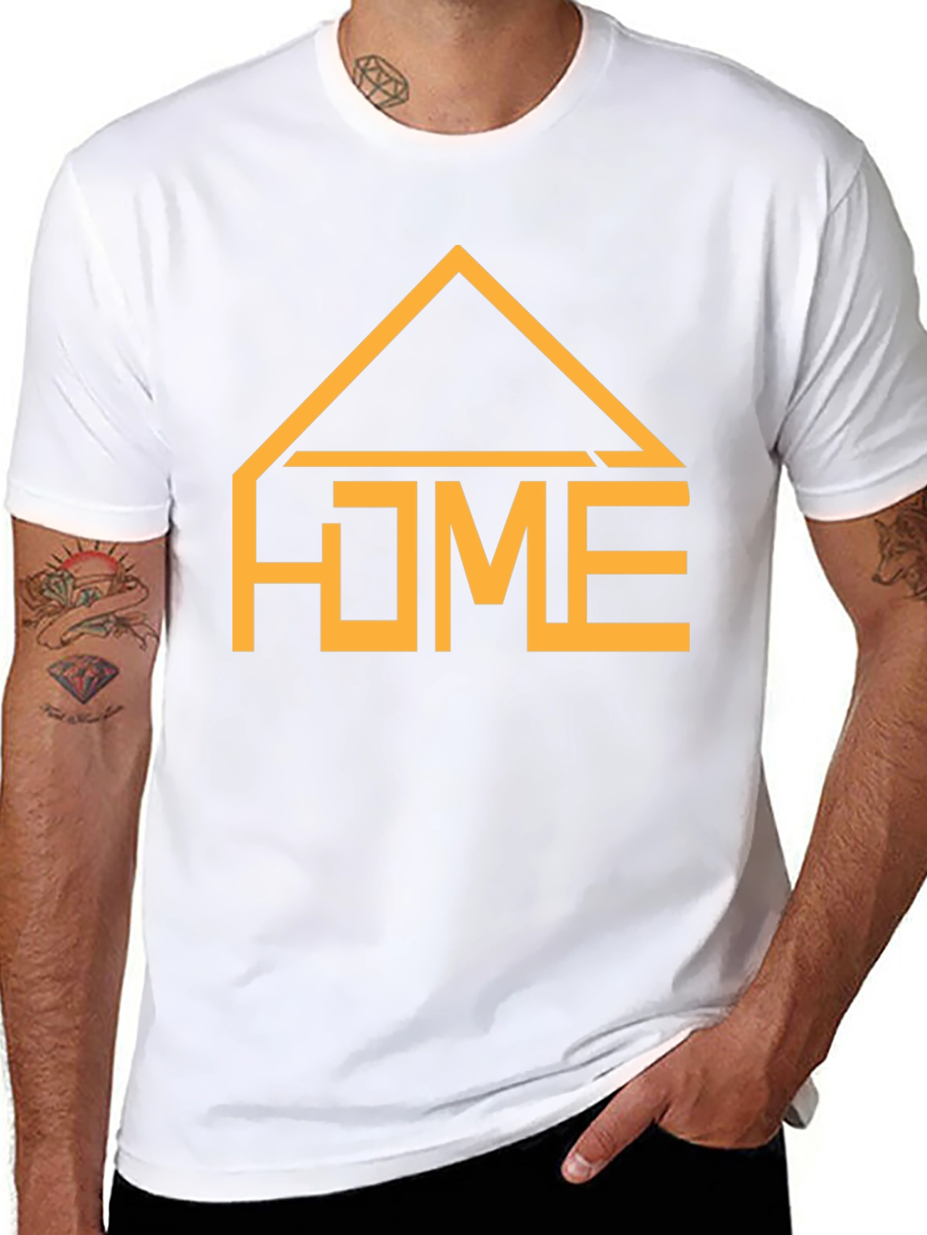 Geometric HOME Graphic Tee - Casual Black T-Shirt