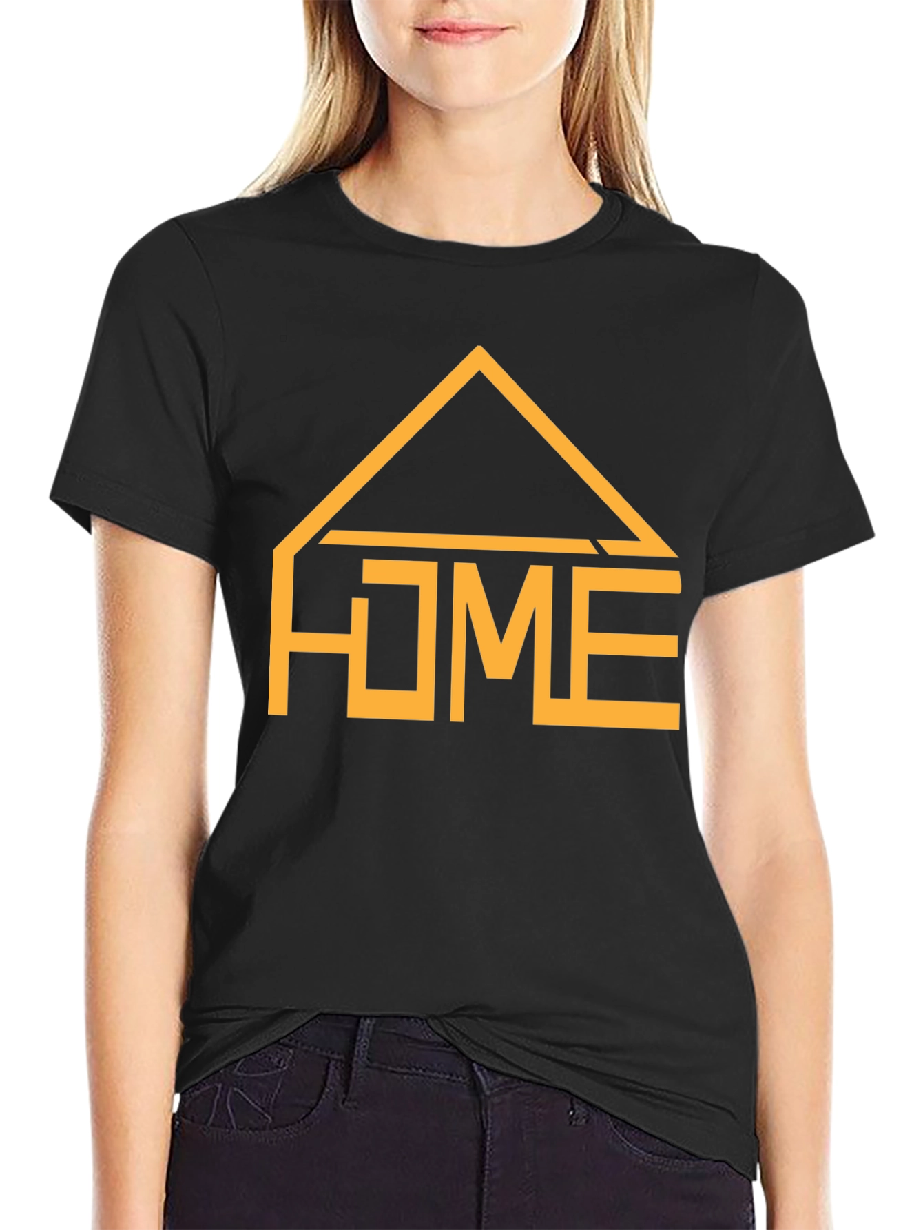 Geometric HOME Graphic Tee - Casual Black T-Shirt
