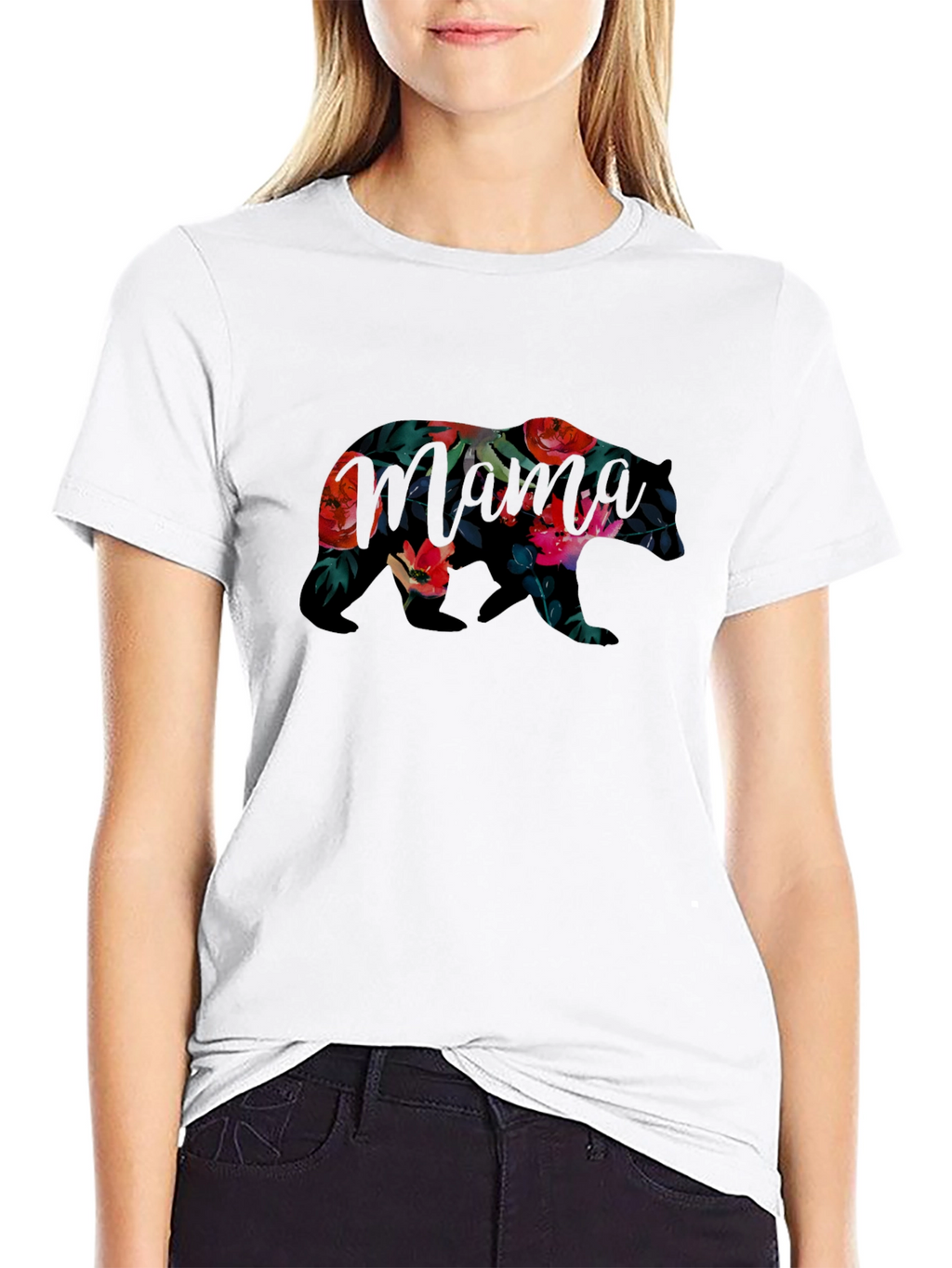 Floral Bear Graphic Black T-Shirt