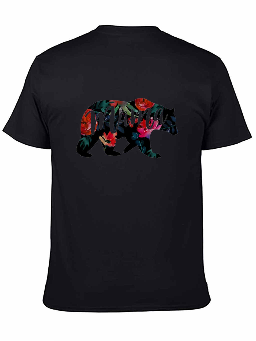 Floral Bear Graphic Black T-Shirt