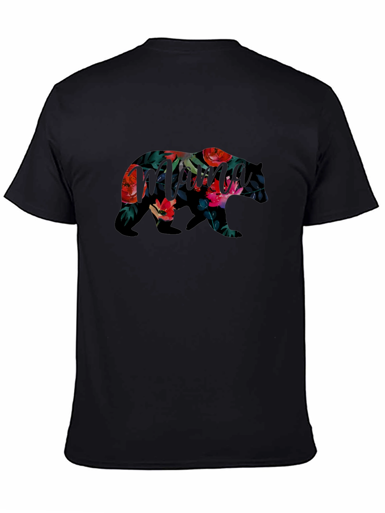 Floral Bear Graphic Black T-Shirt