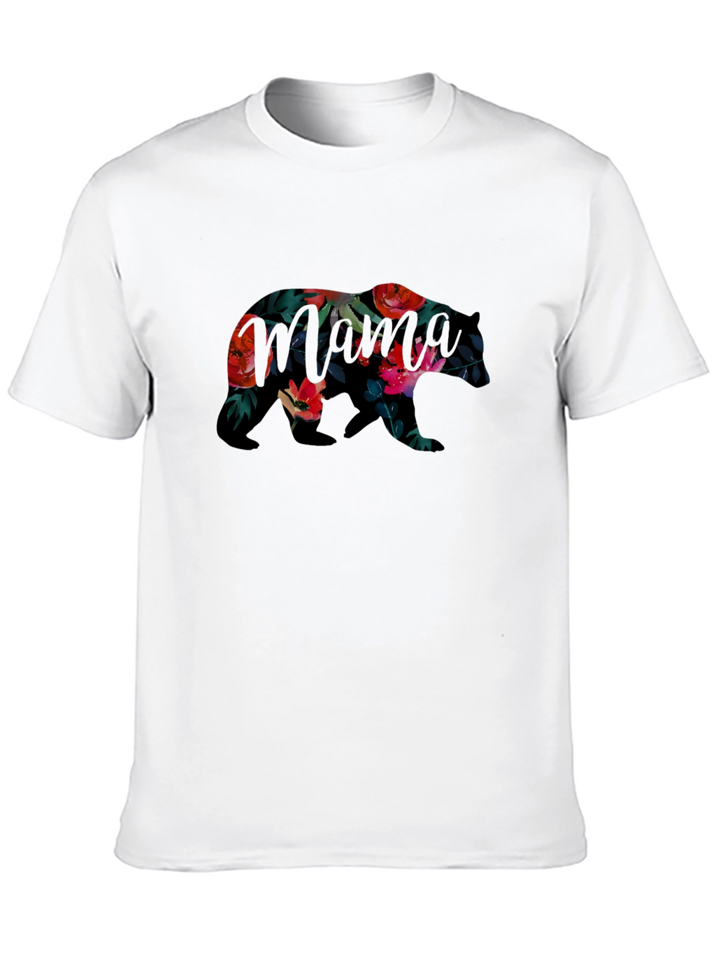 Floral Bear Graphic Black T-Shirt