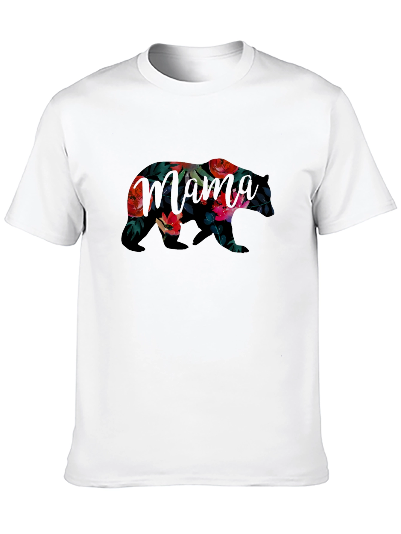 Floral Bear Graphic Black T-Shirt