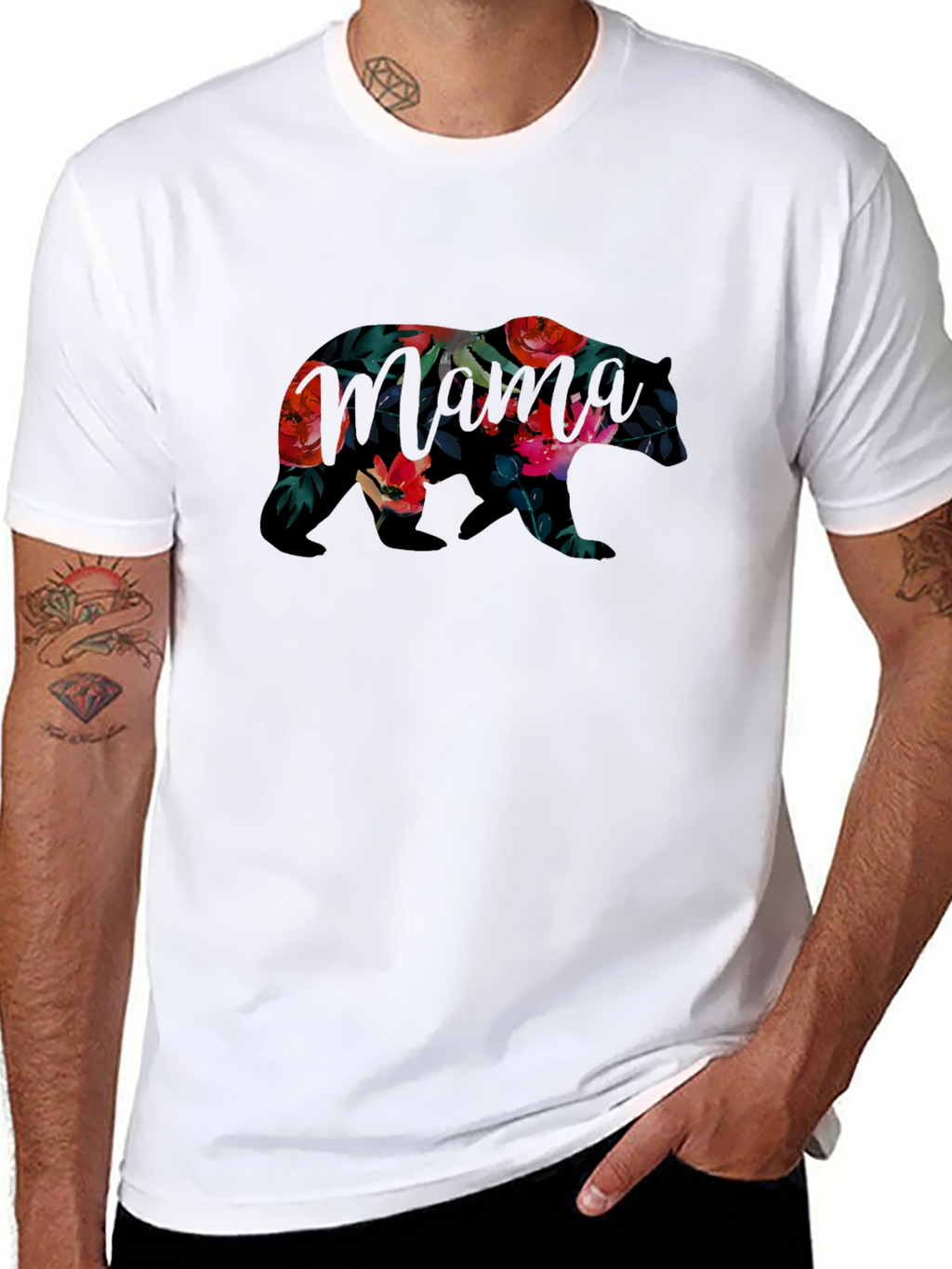 Floral Bear Graphic Black T-Shirt