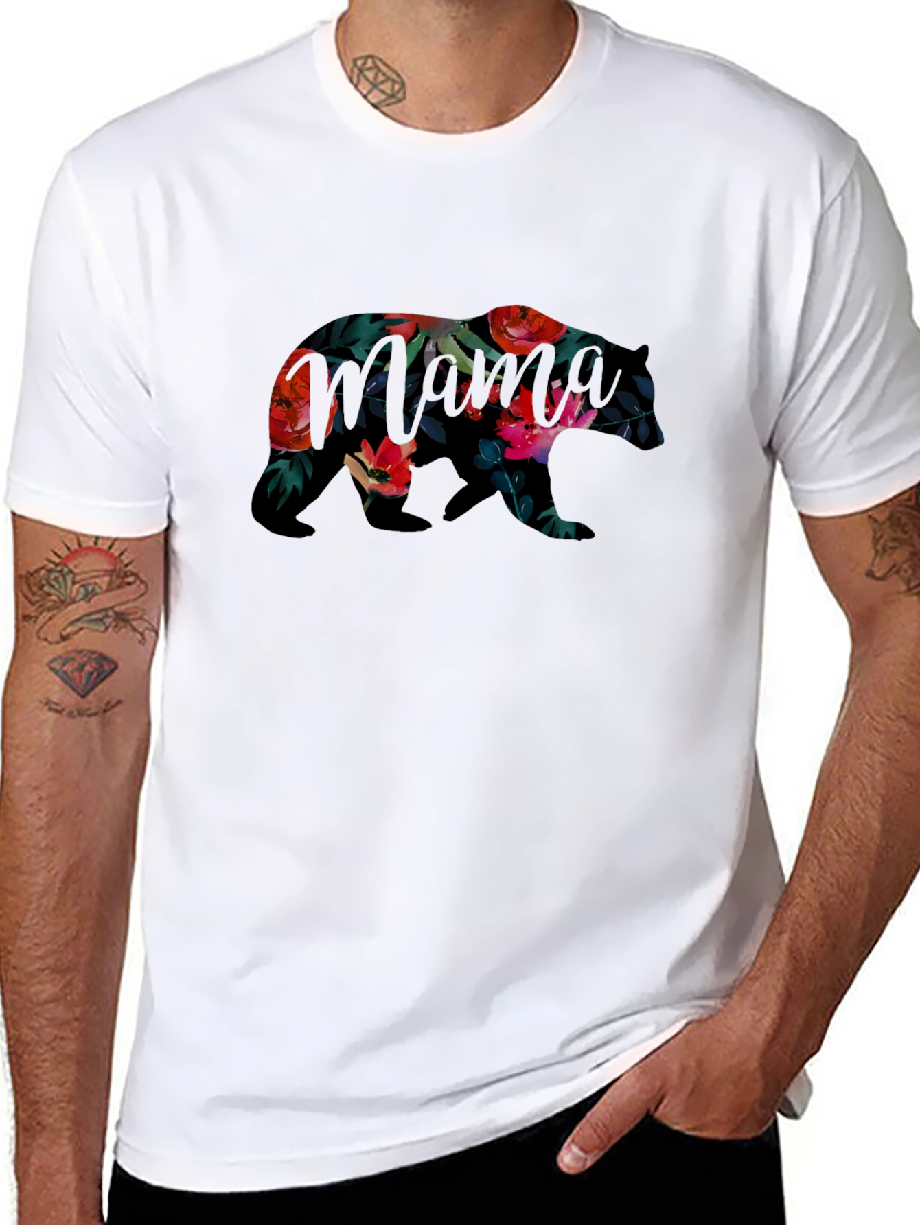 Floral Bear Graphic Black T-Shirt